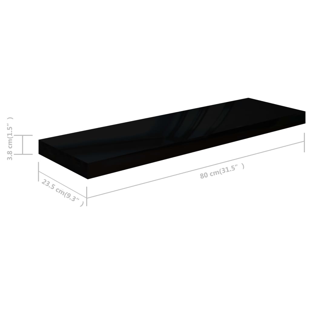 Étagère murale flottante Noir brillant 80x23,5x3,8 cm MDF Étagères murales & corniches vidaXL   