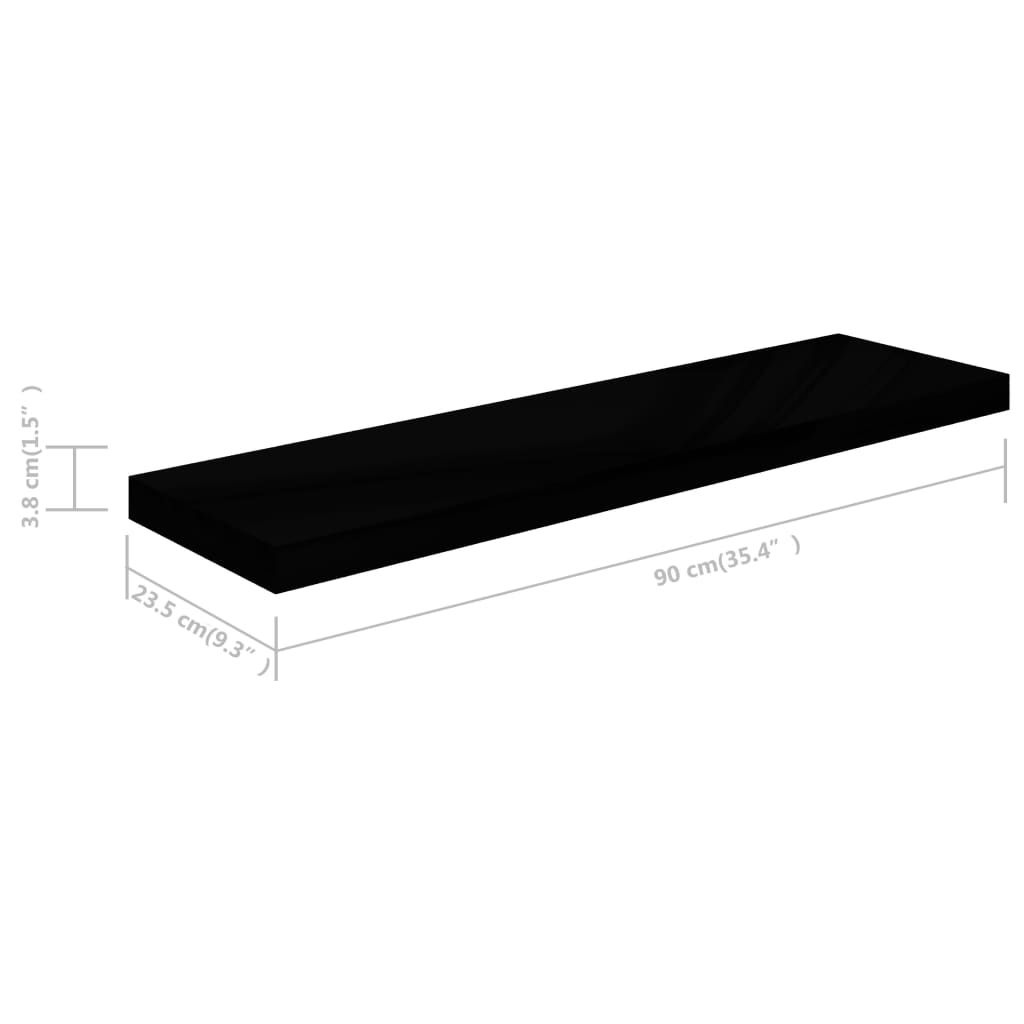 Étagère murale flottante Noir brillant 90x23,5x3,8 cm MDF Étagères murales & corniches vidaXL   