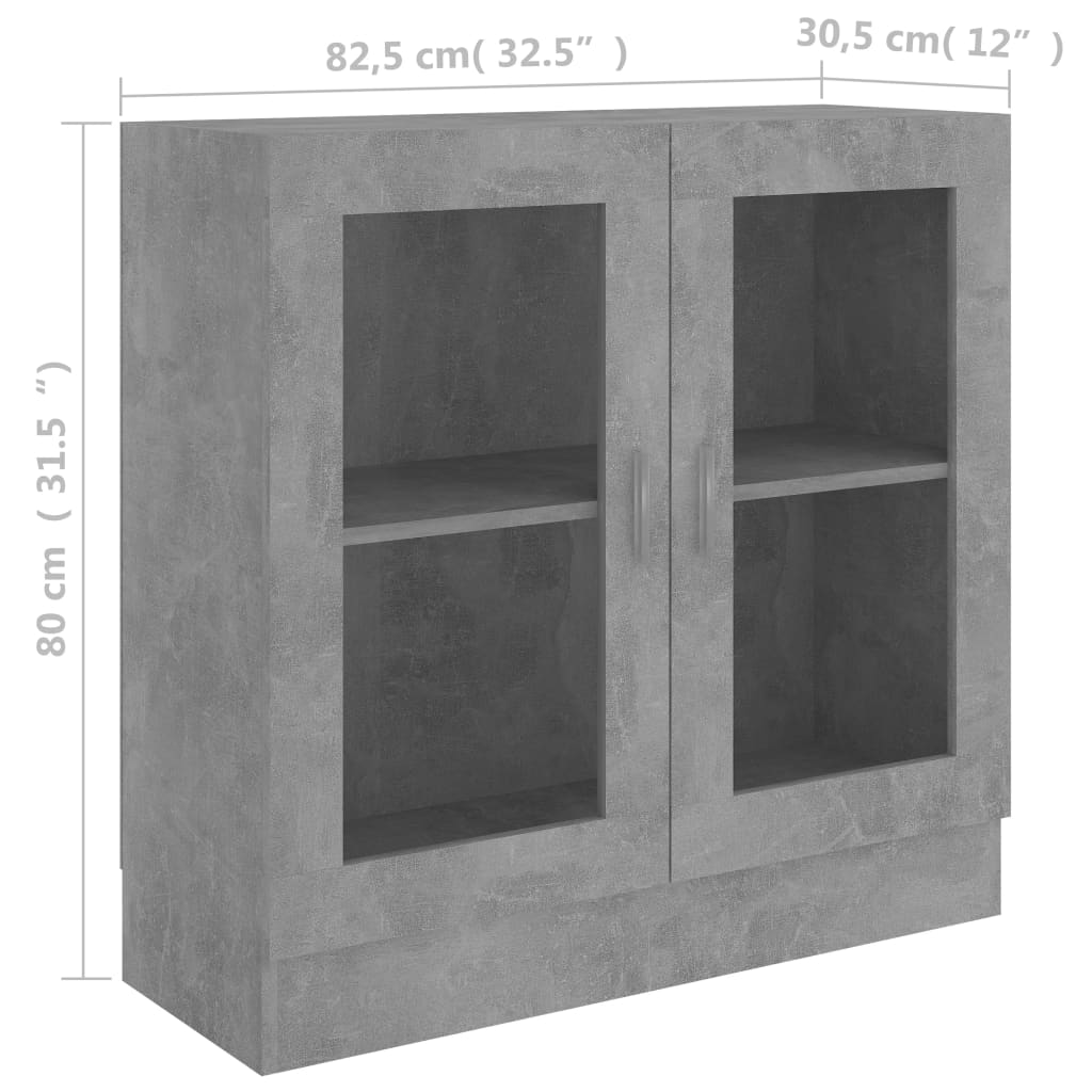 Armoire à vitrine Gris béton 82,5x30,5x80 cm Bois d'ingénierie Bibliothèques vidaXL   