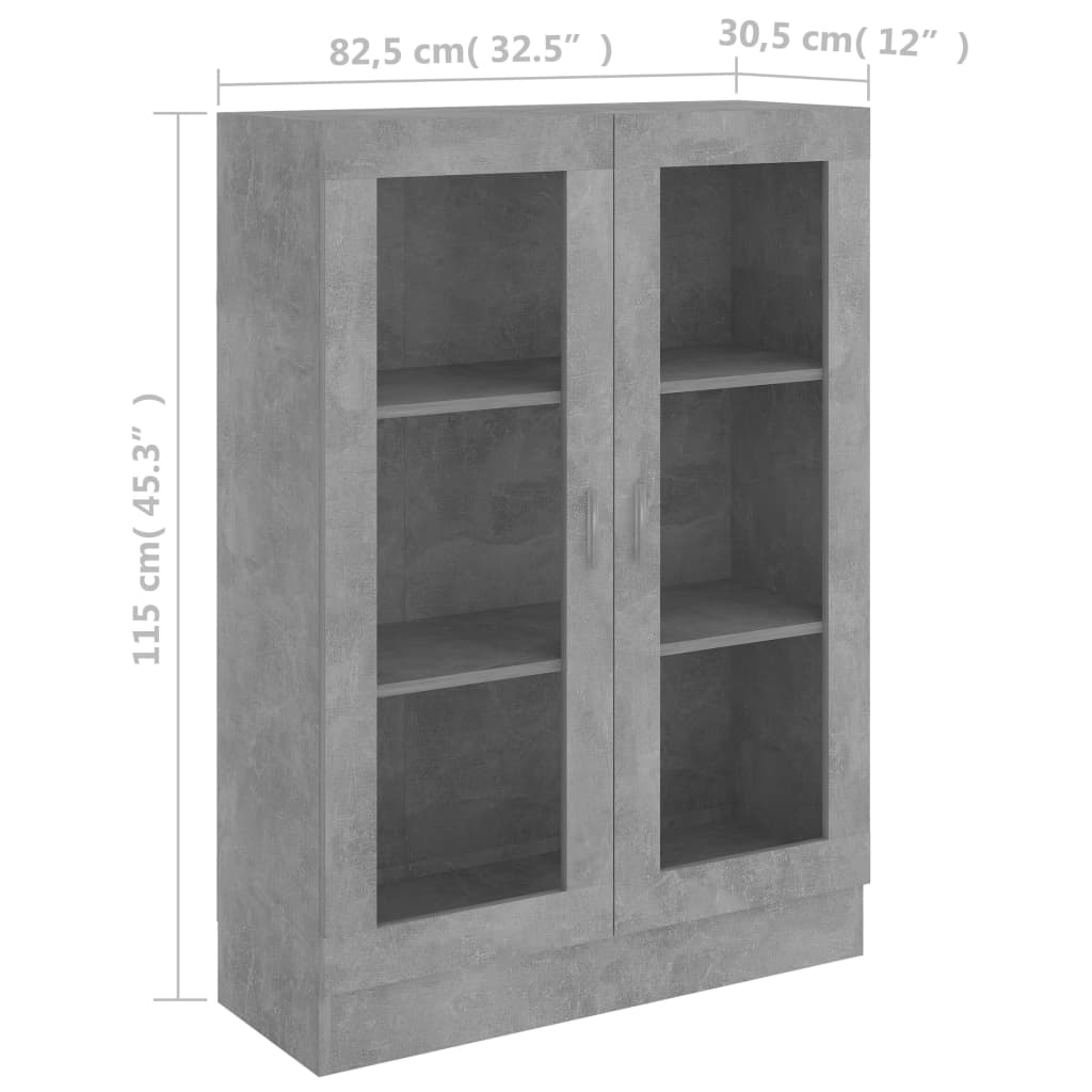 Armoire à vitrine Gris béton 82,5x30,5x115 cm Bois d'ingénierie Bibliothèques vidaXL   