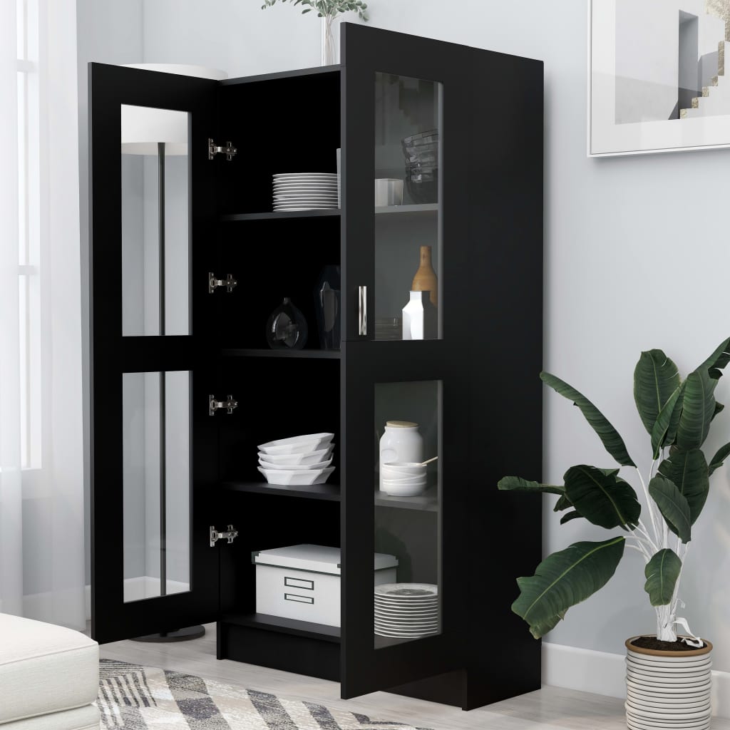 Armoire à vitrine Noir 82,5x30,5x150 cm Bois d'ingénierie Bibliothèques vidaXL   