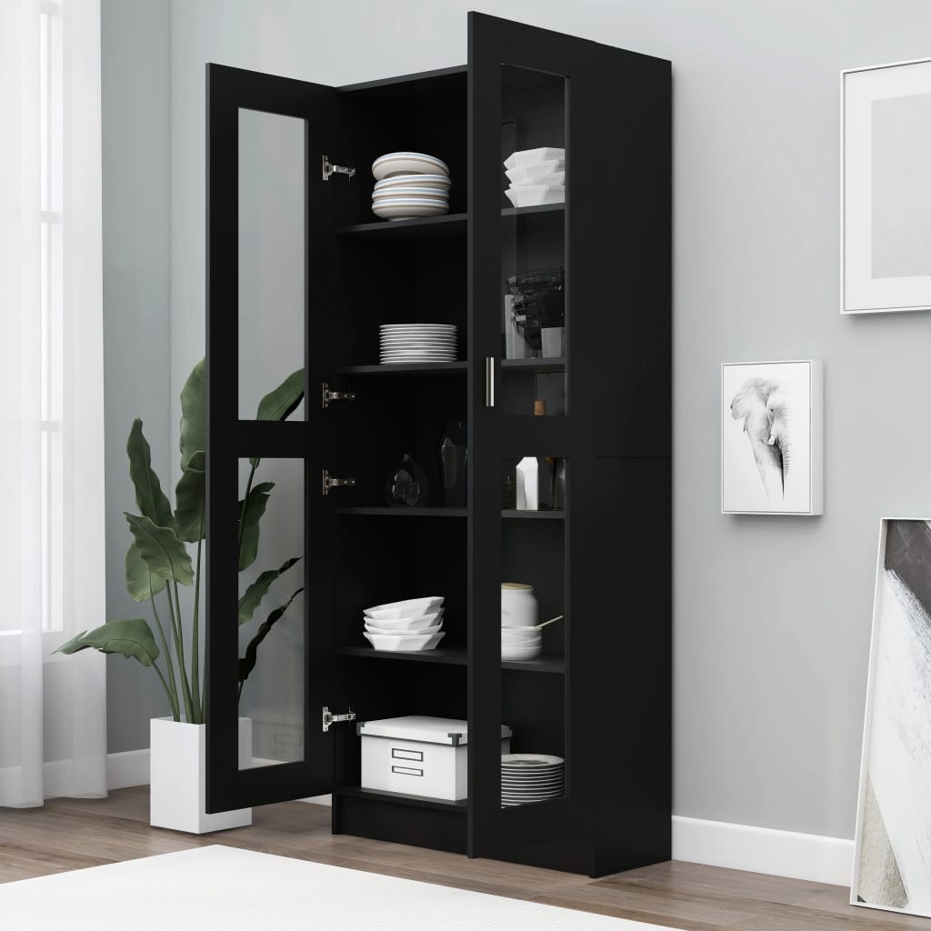 Armoire à vitrine Noir 82,5x30,5x185,5 cm Bois d’ingénierie Bibliothèques vidaXL   