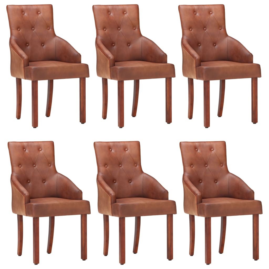 Chaises à manger lot de 6 marron cuir de chèvre véritable Chaises de cuisine vidaXL   