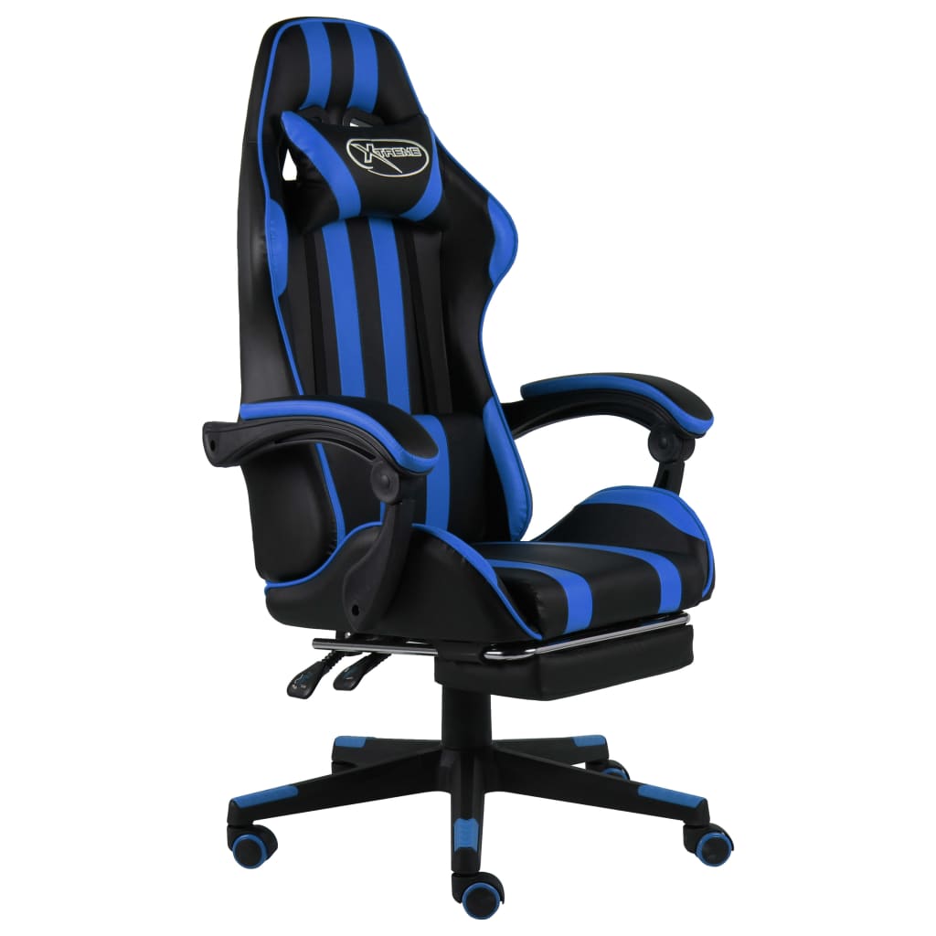 Fauteuil de jeux vidéo avec repose-pied Noir et bleu Similicuir - Xios Store SNC