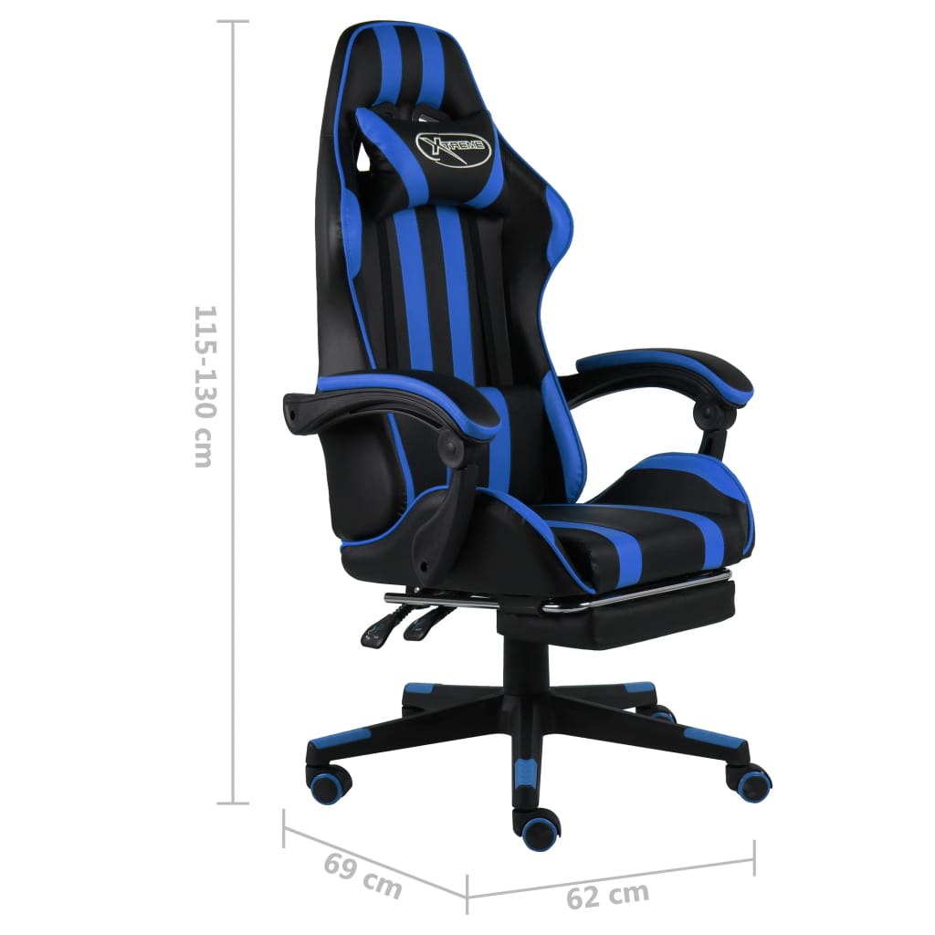 Fauteuil de jeux vidéo avec repose-pied Noir et bleu Similicuir - Xios Store SNC