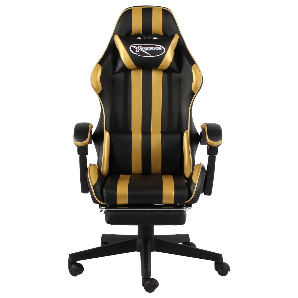 Fauteuil de jeux vidéo avec repose-pied Noir et doré Similicuir - Xios Store SNC