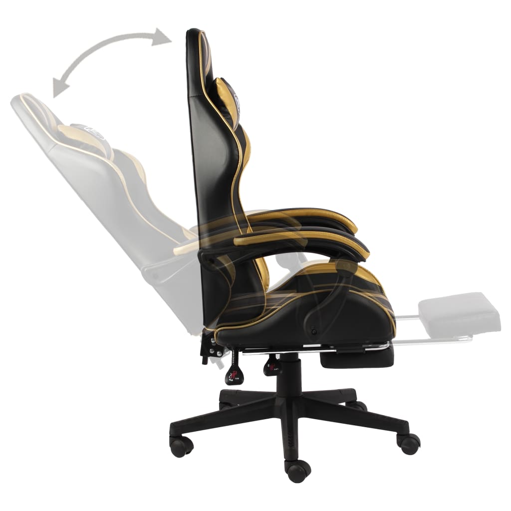 Fauteuil de jeux vidéo avec repose-pied Noir et doré Similicuir - Xios Store SNC