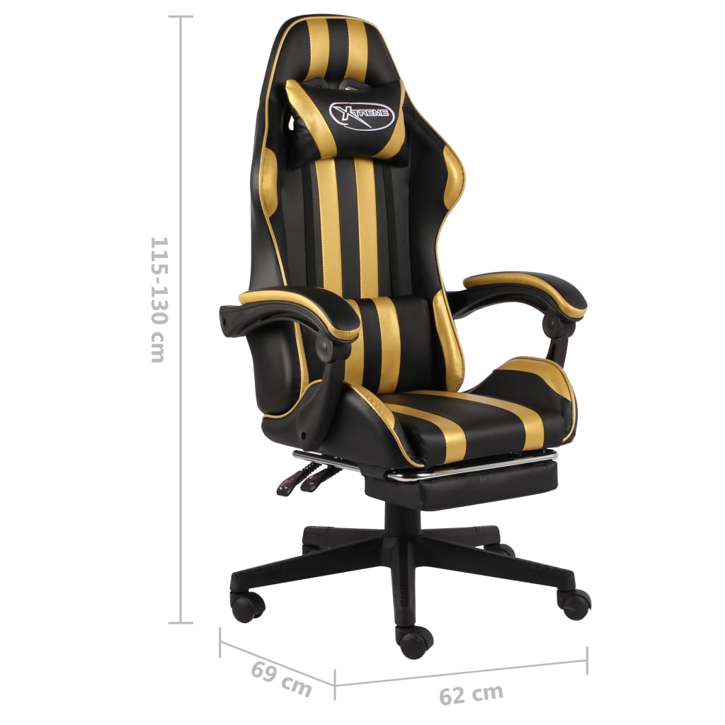 Fauteuil de jeux vidéo avec repose-pied Noir et doré Similicuir - Xios Store SNC