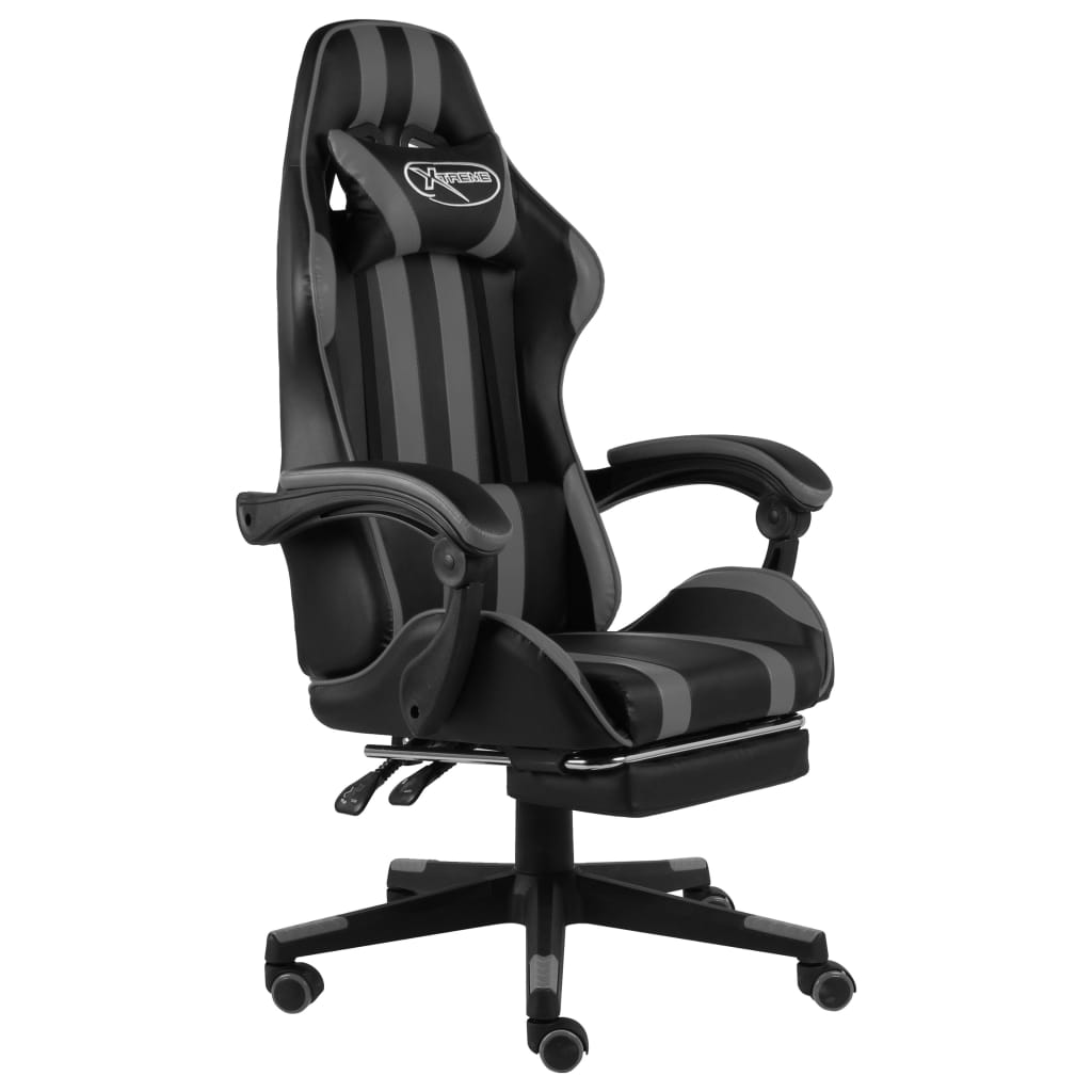 Fauteuil de jeux vidéo avec repose-pied Noir et gris Similicuir - Xios Store SNC