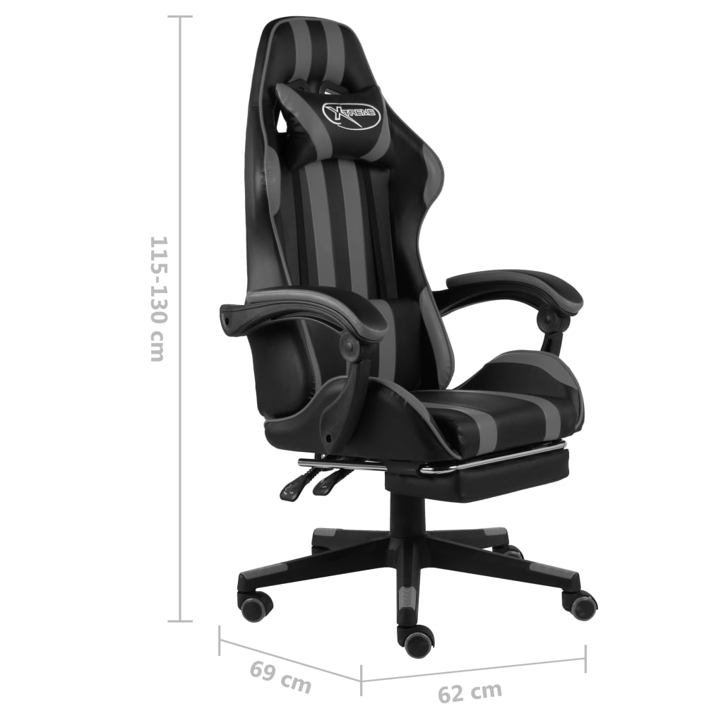 Fauteuil de jeux vidéo avec repose-pied Noir et gris Similicuir - Xios Store SNC