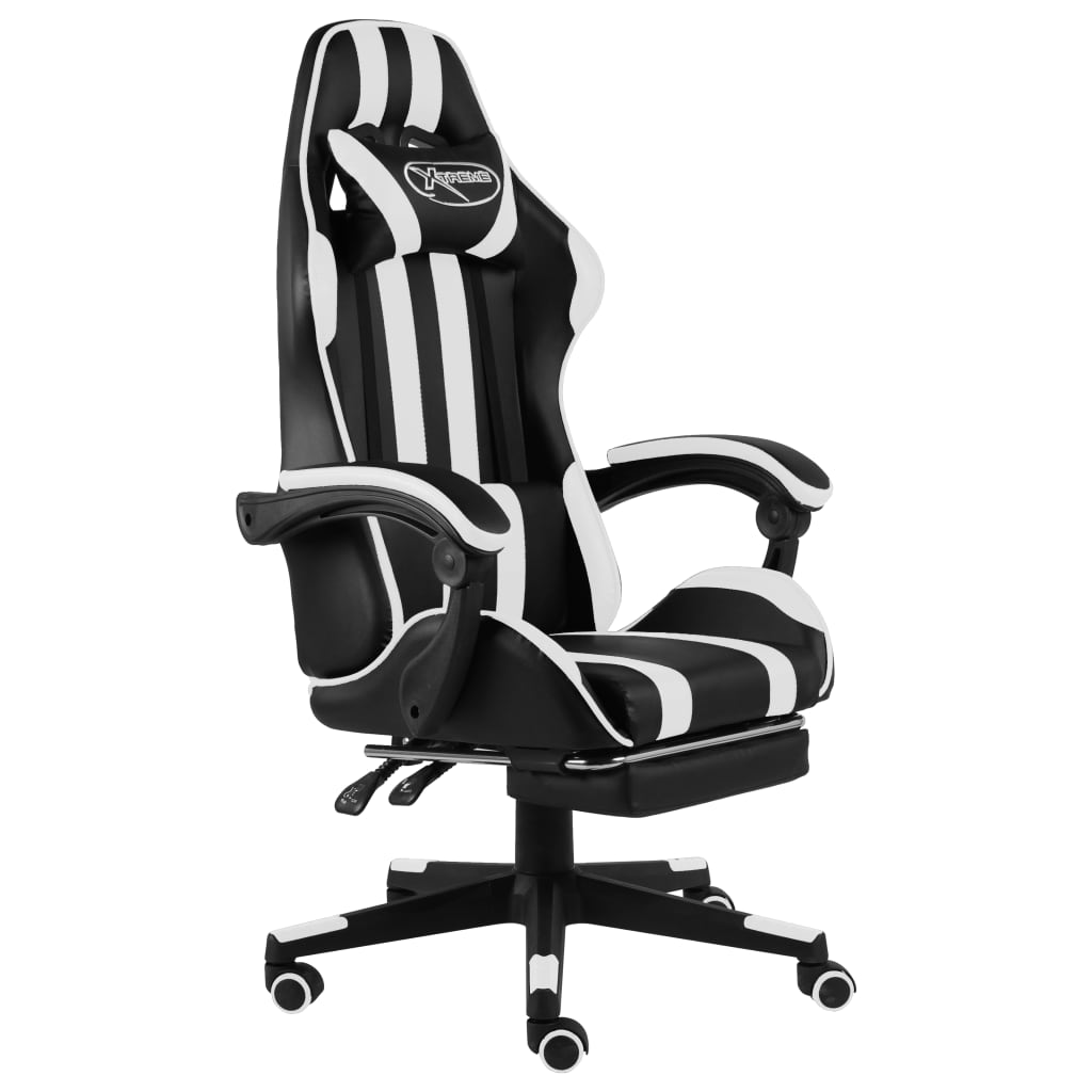 Fauteuil de jeux vidéo et repose-pied Noir et blanc Similicuir - Xios Store SNC