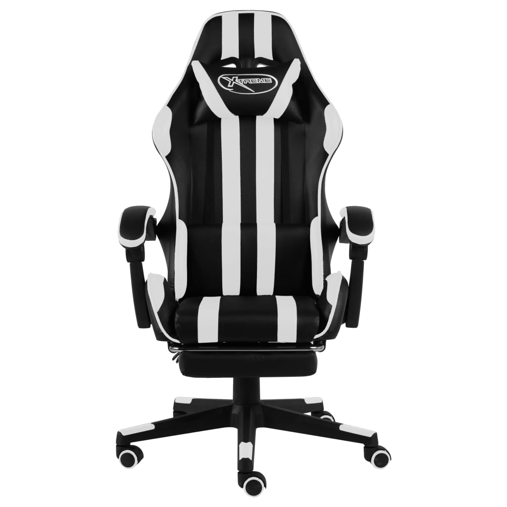 Fauteuil de jeux vidéo et repose-pied Noir et blanc Similicuir - Xios Store SNC