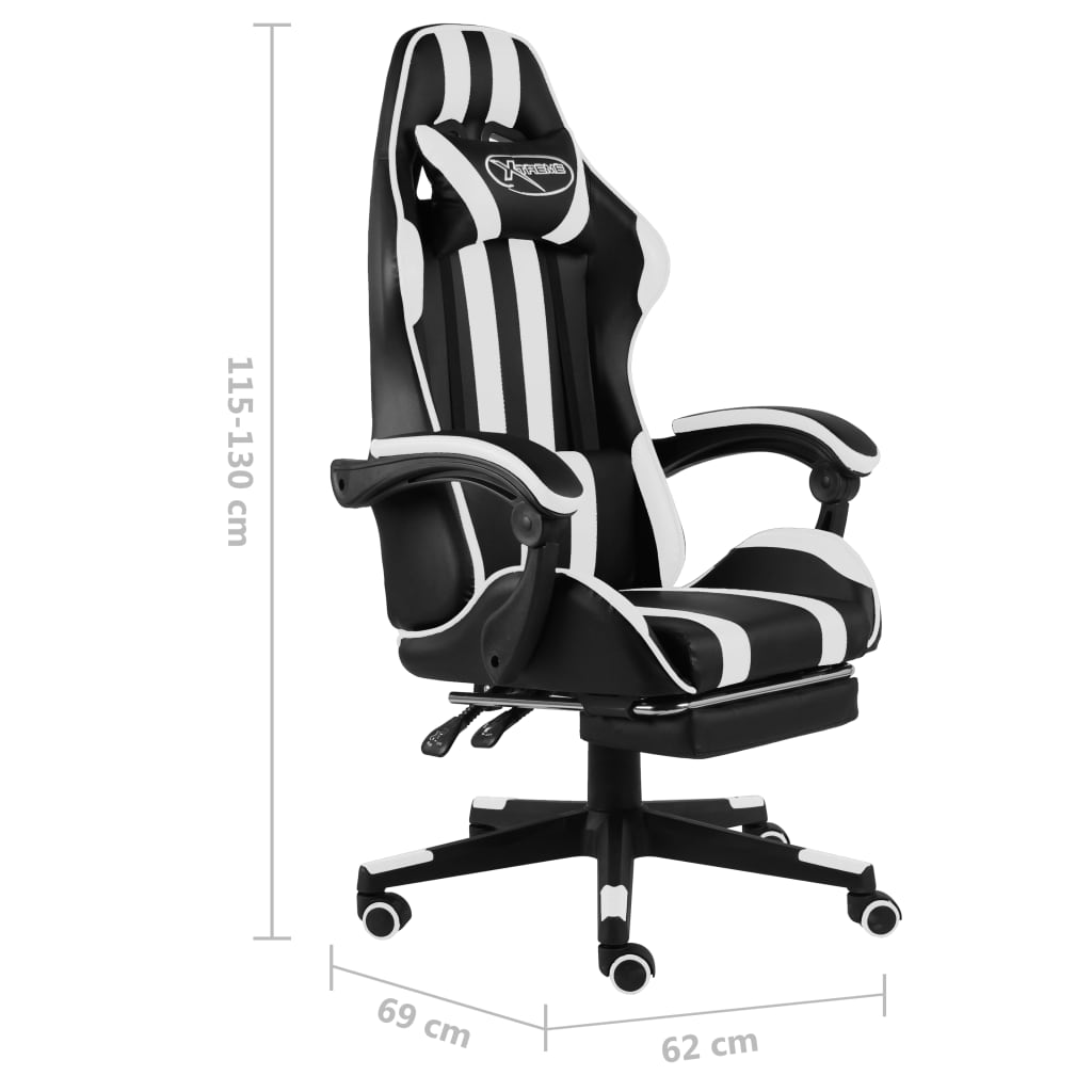 Fauteuil de jeux vidéo et repose-pied Noir et blanc Similicuir - Xios Store SNC