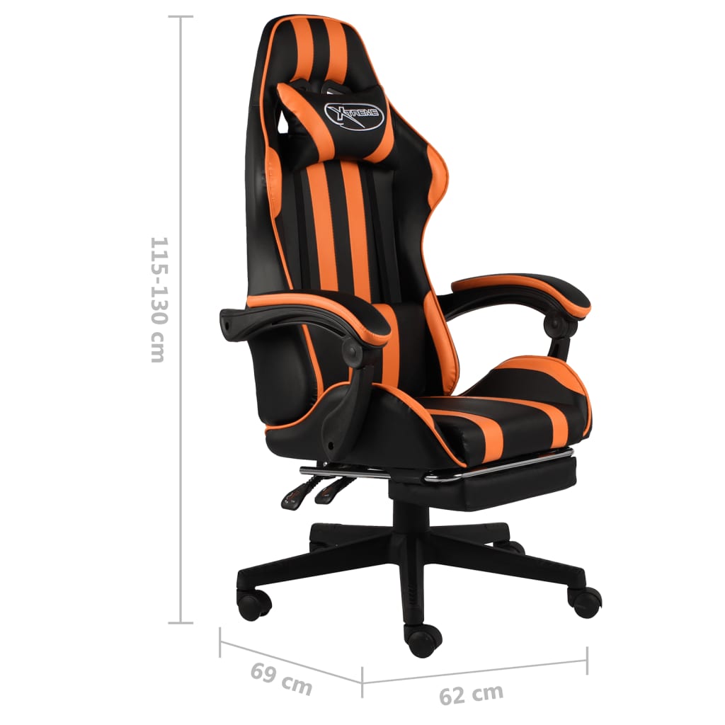 Fauteuil de jeux vidéo et repose-pied Noir et orange Similicuir - Xios Store SNC