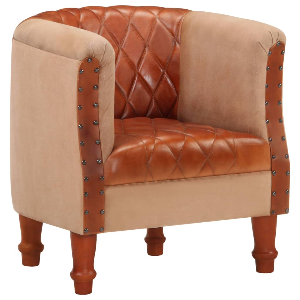 Fauteuil Marron Cuir véritable et bois de manguier massif Fauteuils vidaXL   