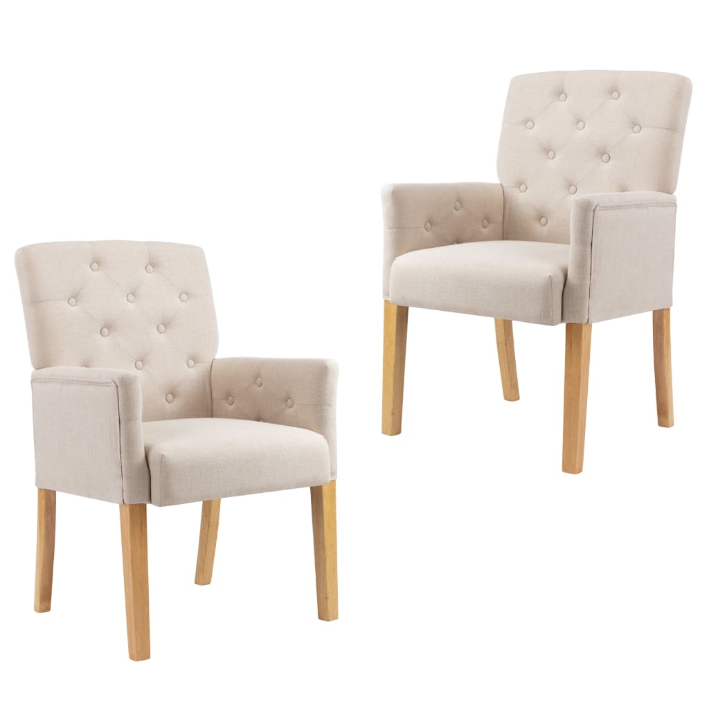 Chaises à manger avec accoudoirs lot de 2 beige tissu Chaises de cuisine vidaXL   