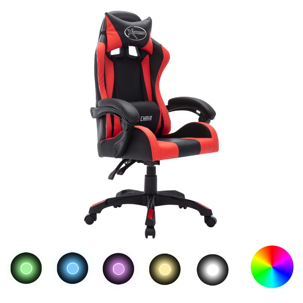 Fauteuil de jeux vidéo avec LED RVB Rouge et noir Similicuir Chaises de bureau vidaXL   