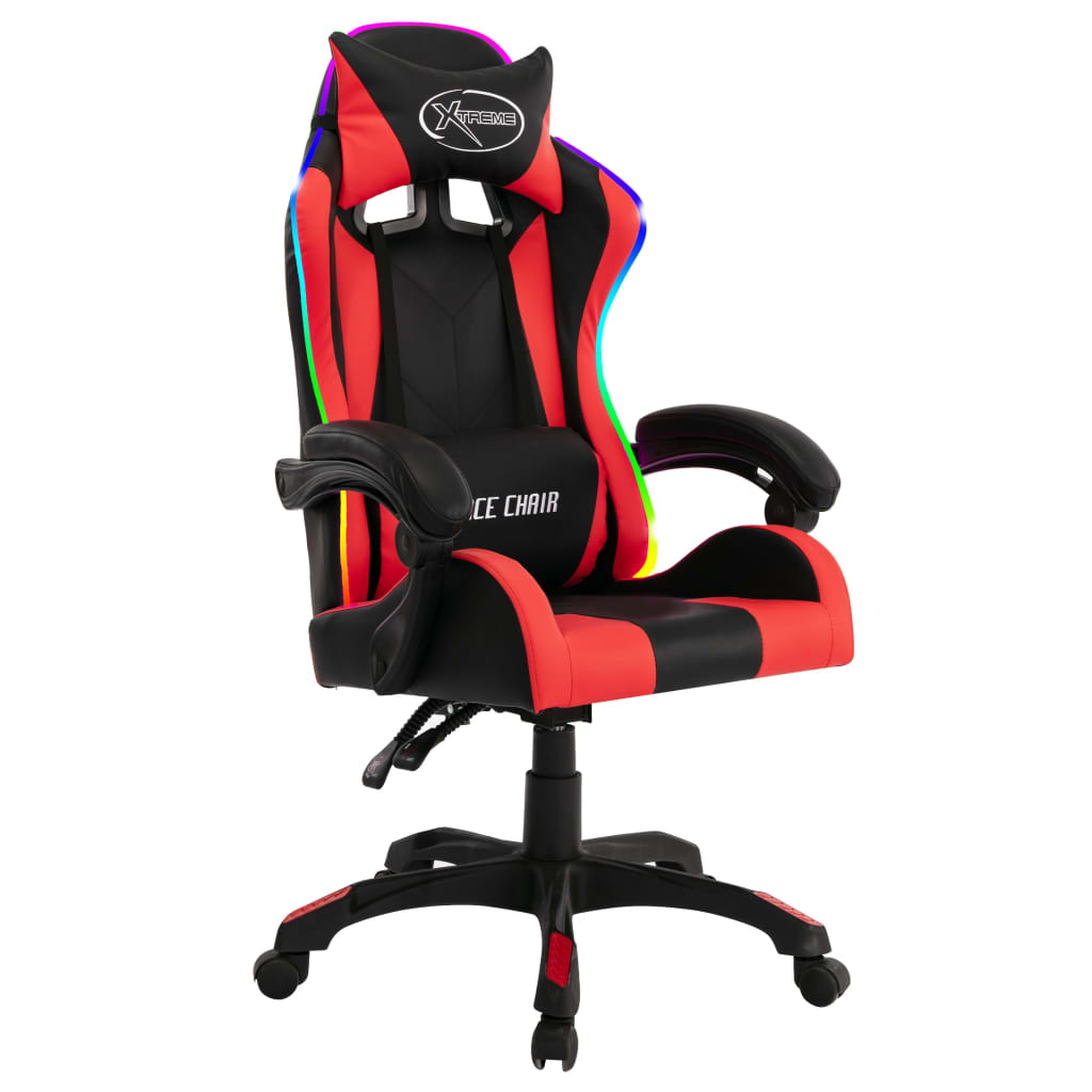 Fauteuil de jeux vidéo avec LED RVB Rouge et noir Similicuir Chaises de bureau vidaXL   