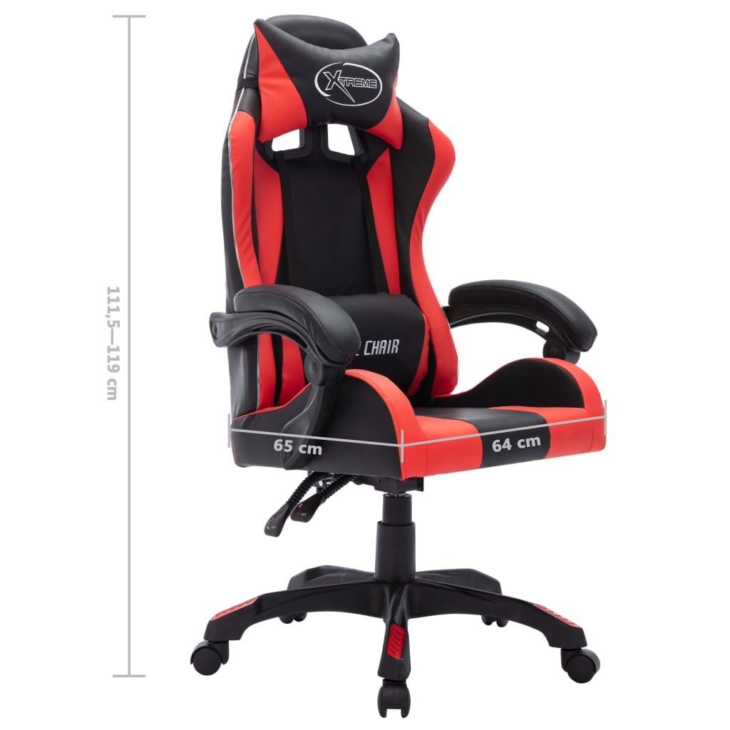 Fauteuil de jeux vidéo avec LED RVB Rouge et noir Similicuir Chaises de bureau vidaXL   