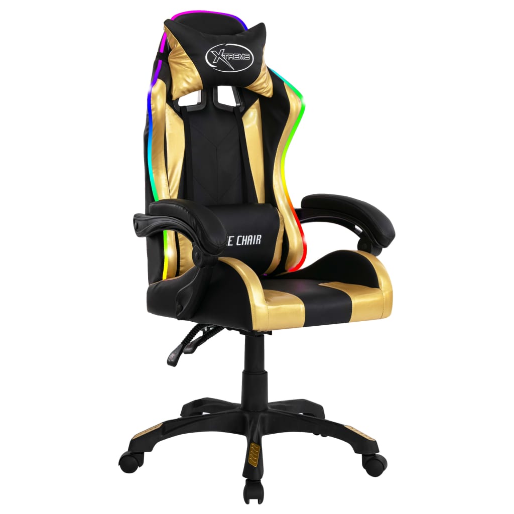 Fauteuil de jeux vidéo avec LED RVB Doré et noir Similicuir Chaises de bureau vidaXL   