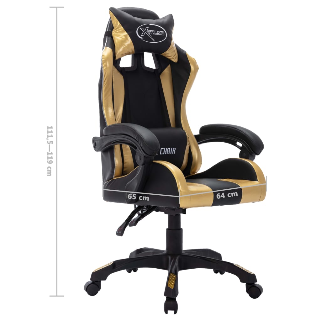 Fauteuil de jeux vidéo avec LED RVB Doré et noir Similicuir Chaises de bureau vidaXL   