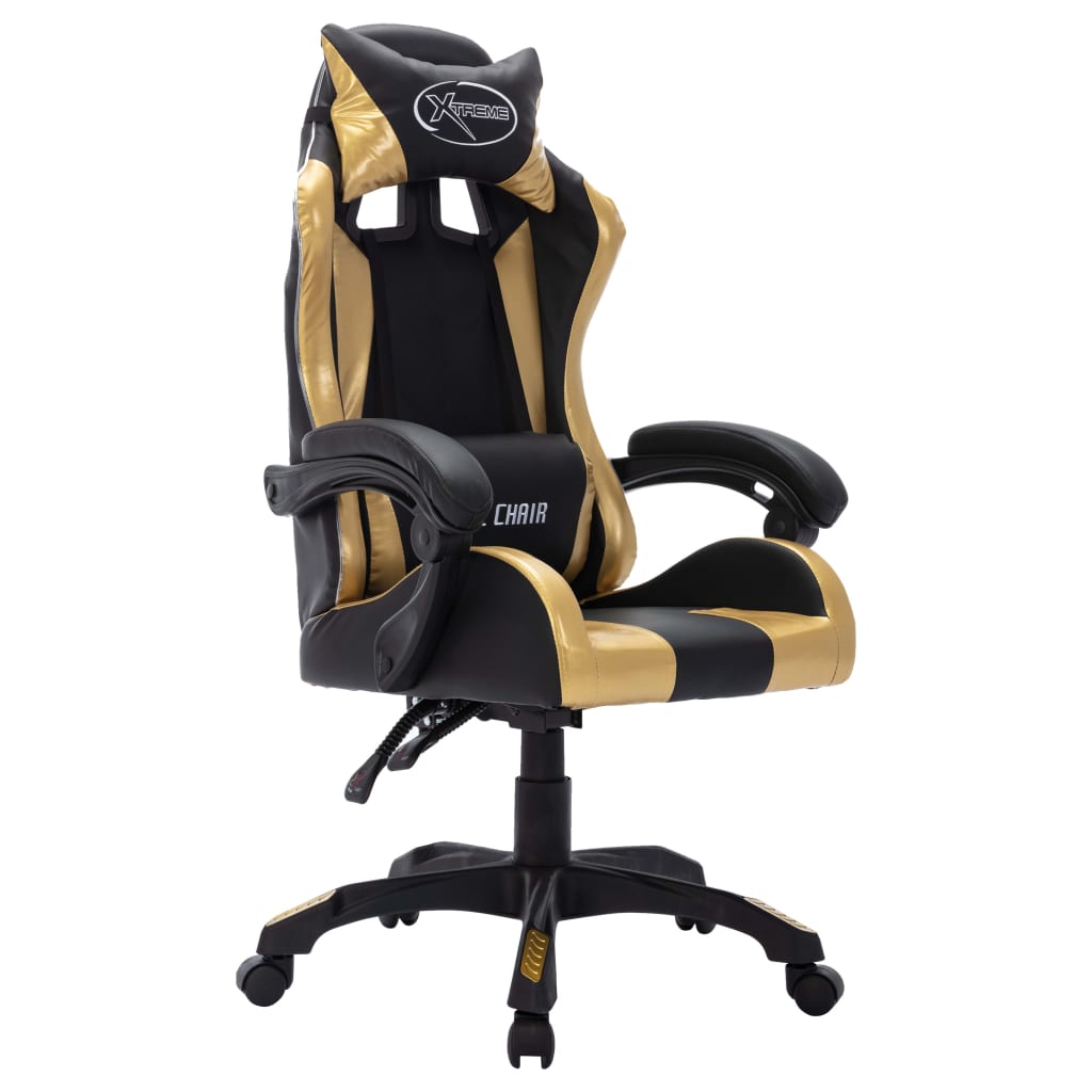 Fauteuil de jeux vidéo avec LED RVB Doré et noir Similicuir Chaises de bureau vidaXL   