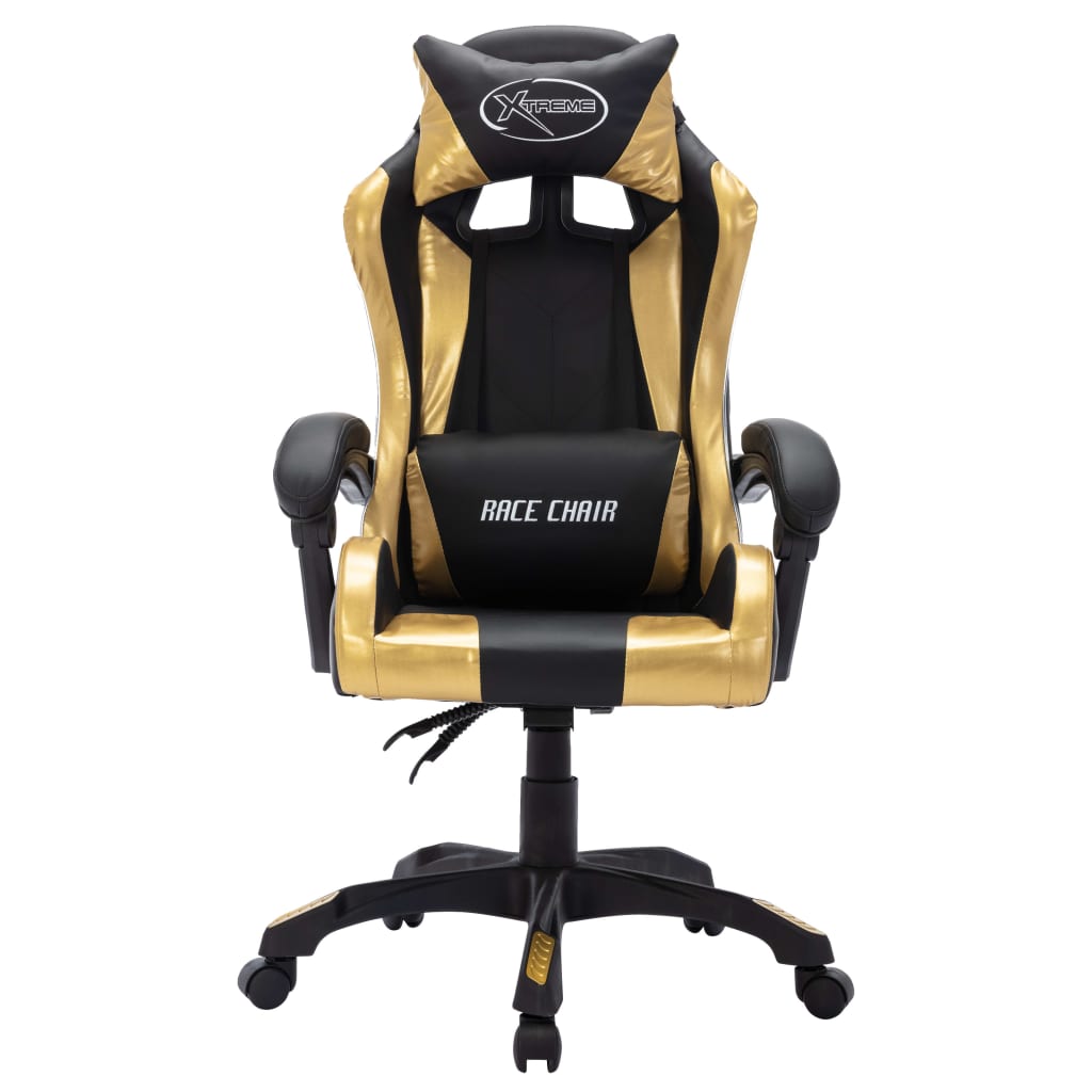 Fauteuil de jeux vidéo avec LED RVB Doré et noir Similicuir Chaises de bureau vidaXL   