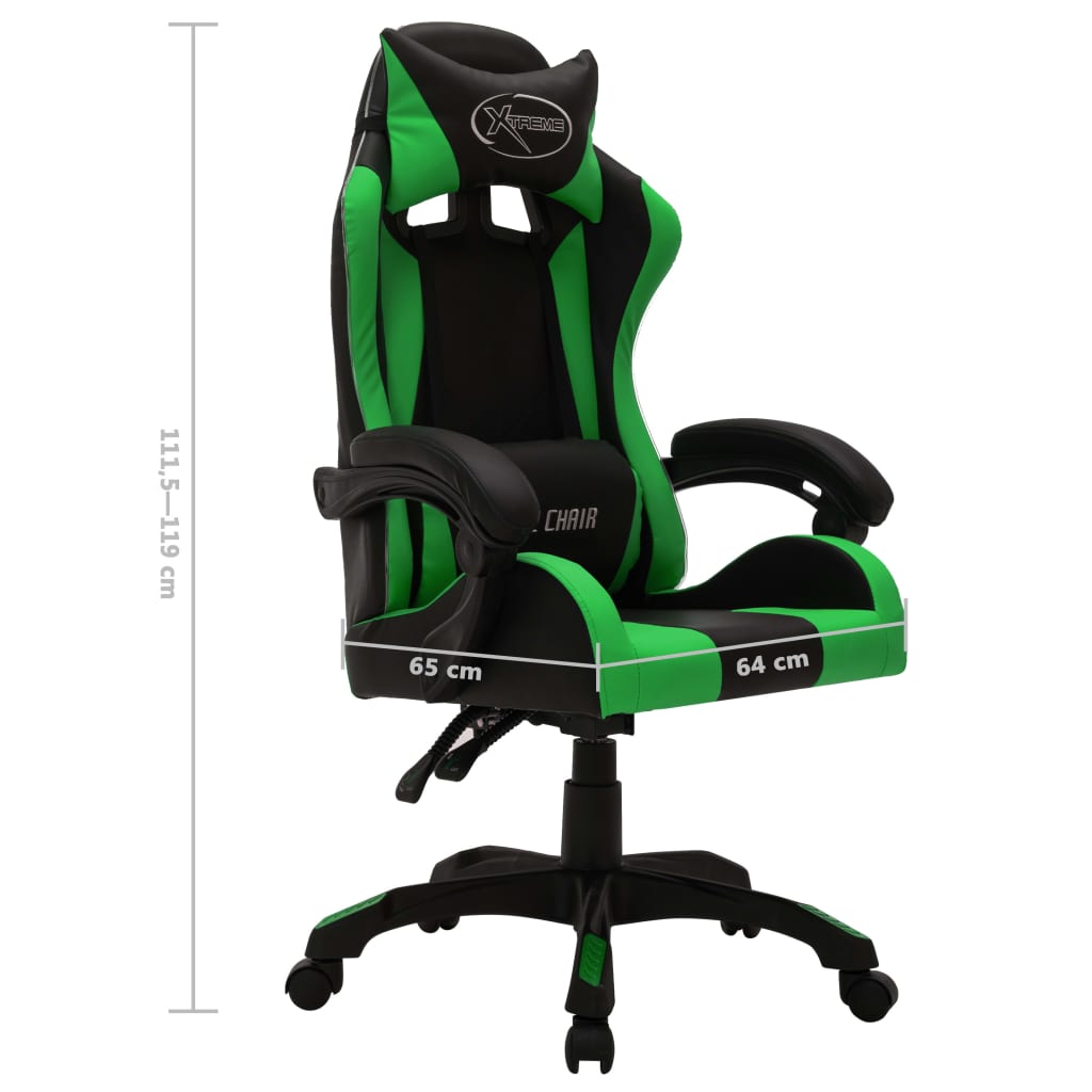 Fauteuil de jeux vidéo avec LED RVB Vert et noir Similicuir Chaises de bureau vidaXL   