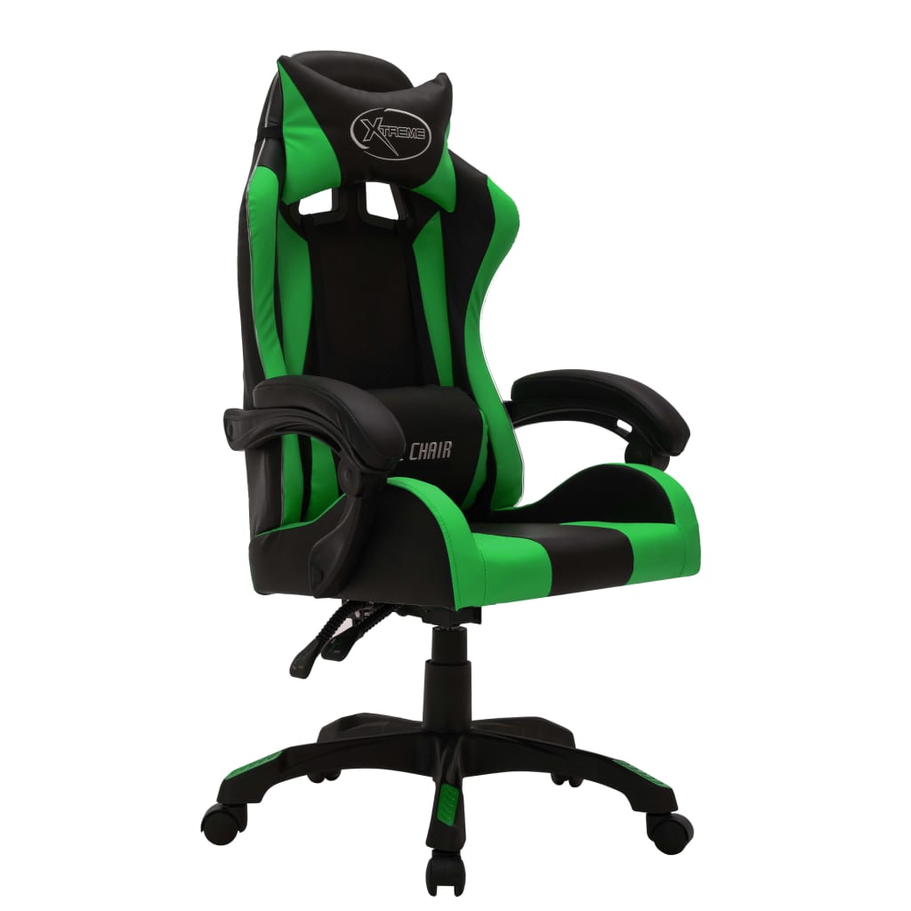 Fauteuil de jeux vidéo avec LED RVB Vert et noir Similicuir Chaises de bureau vidaXL   