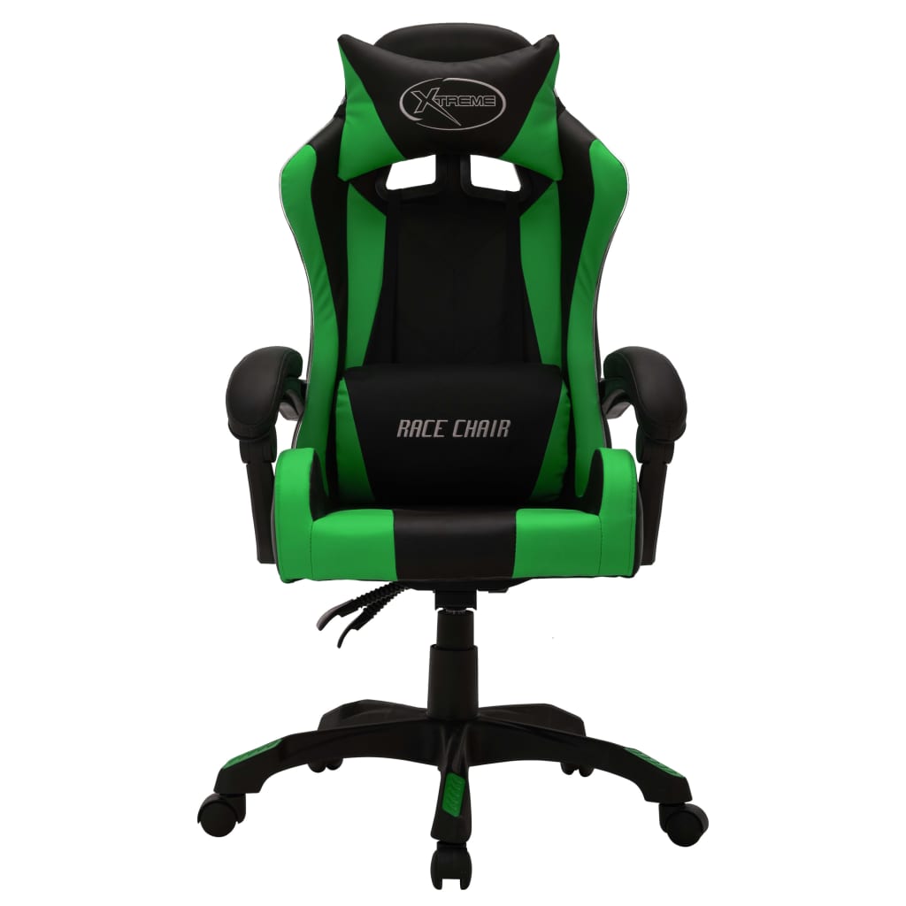 Fauteuil de jeux vidéo avec LED RVB Vert et noir Similicuir Chaises de bureau vidaXL   