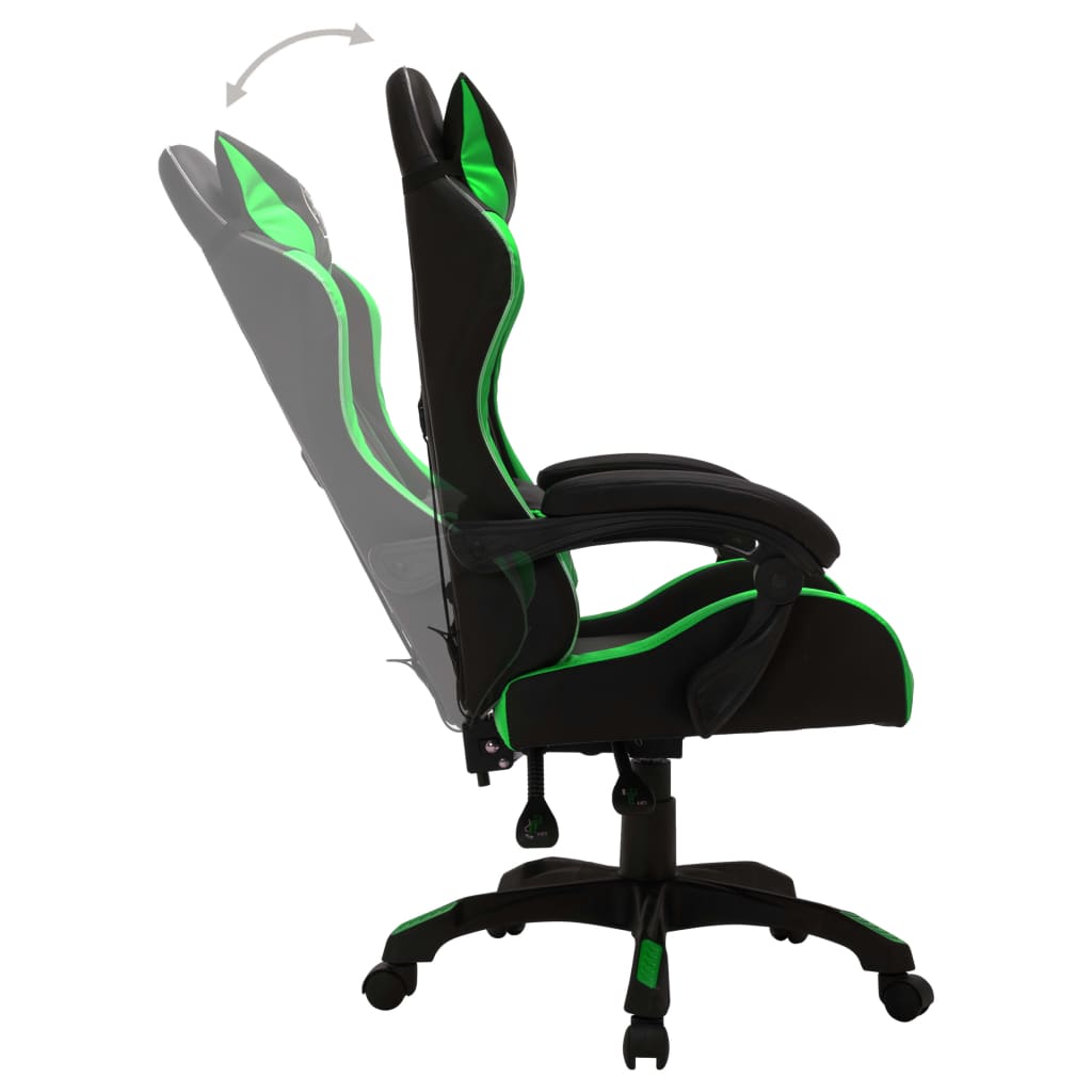 Fauteuil de jeux vidéo avec LED RVB Vert et noir Similicuir Chaises de bureau vidaXL   