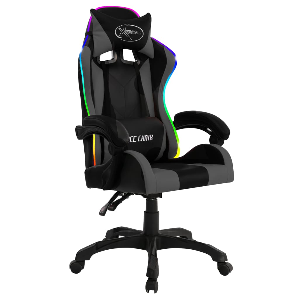 Fauteuil de jeux vidéo avec LED RVB Gris et noir Similicuir Chaises de bureau vidaXL   