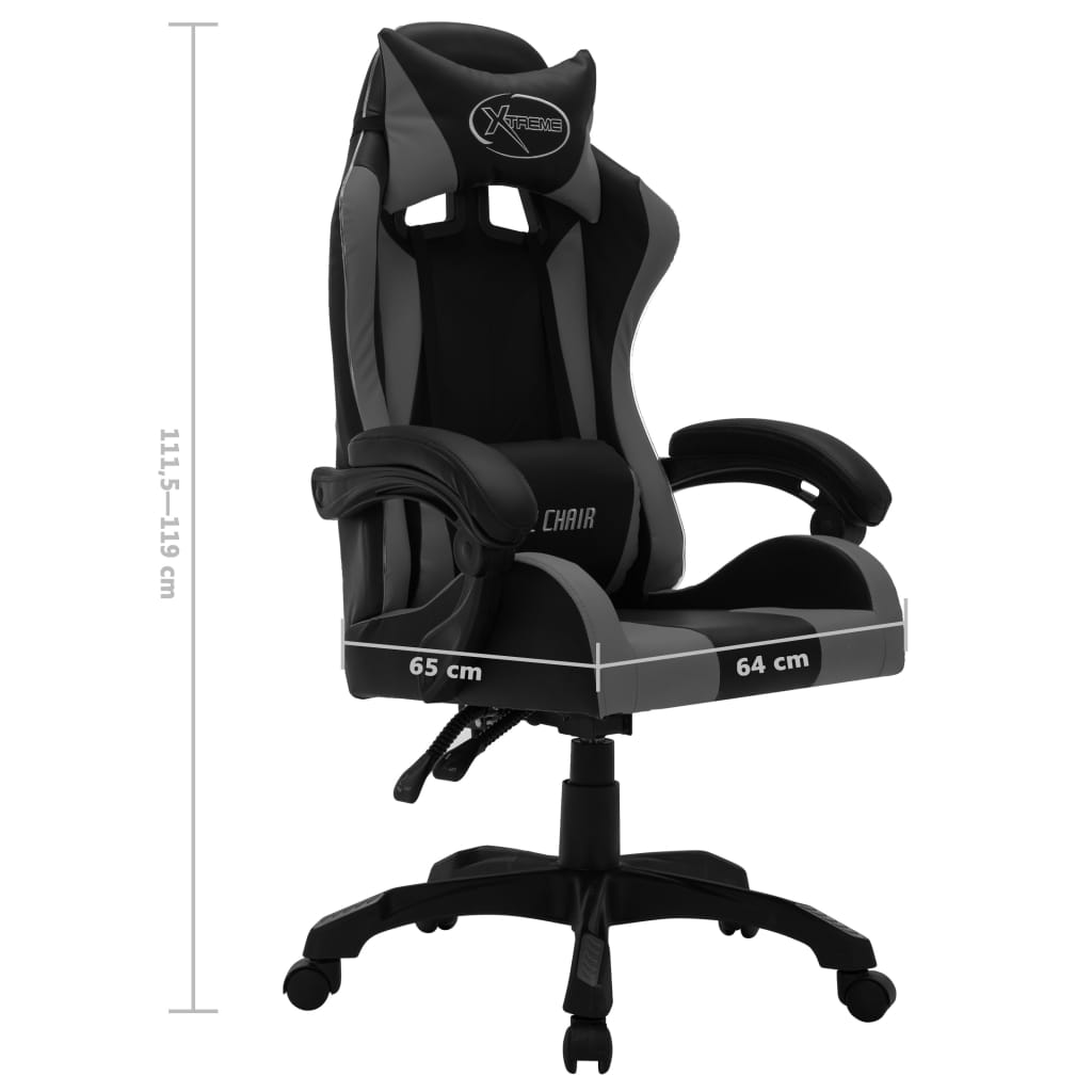 Fauteuil de jeux vidéo avec LED RVB Gris et noir Similicuir Chaises de bureau vidaXL   