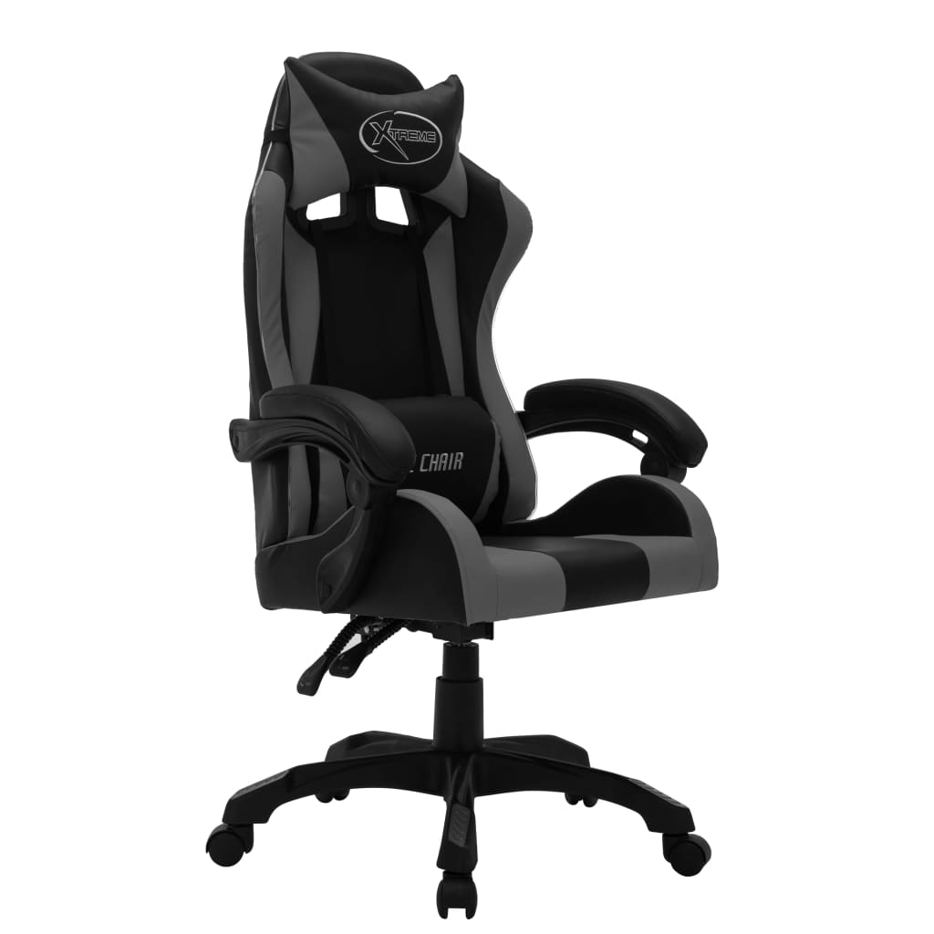 Fauteuil de jeux vidéo avec LED RVB Gris et noir Similicuir Chaises de bureau vidaXL   