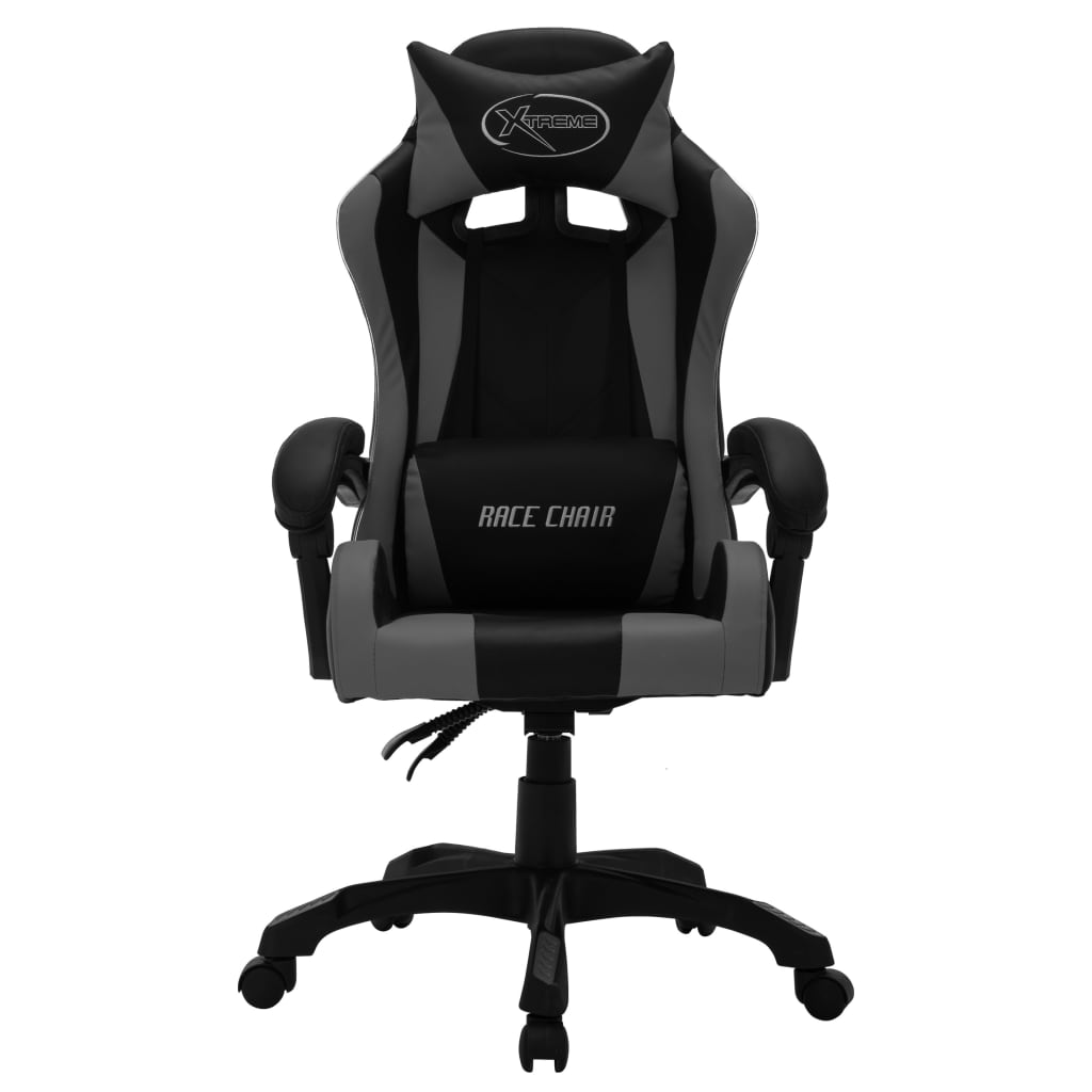 Fauteuil de jeux vidéo avec LED RVB Gris et noir Similicuir Chaises de bureau vidaXL   