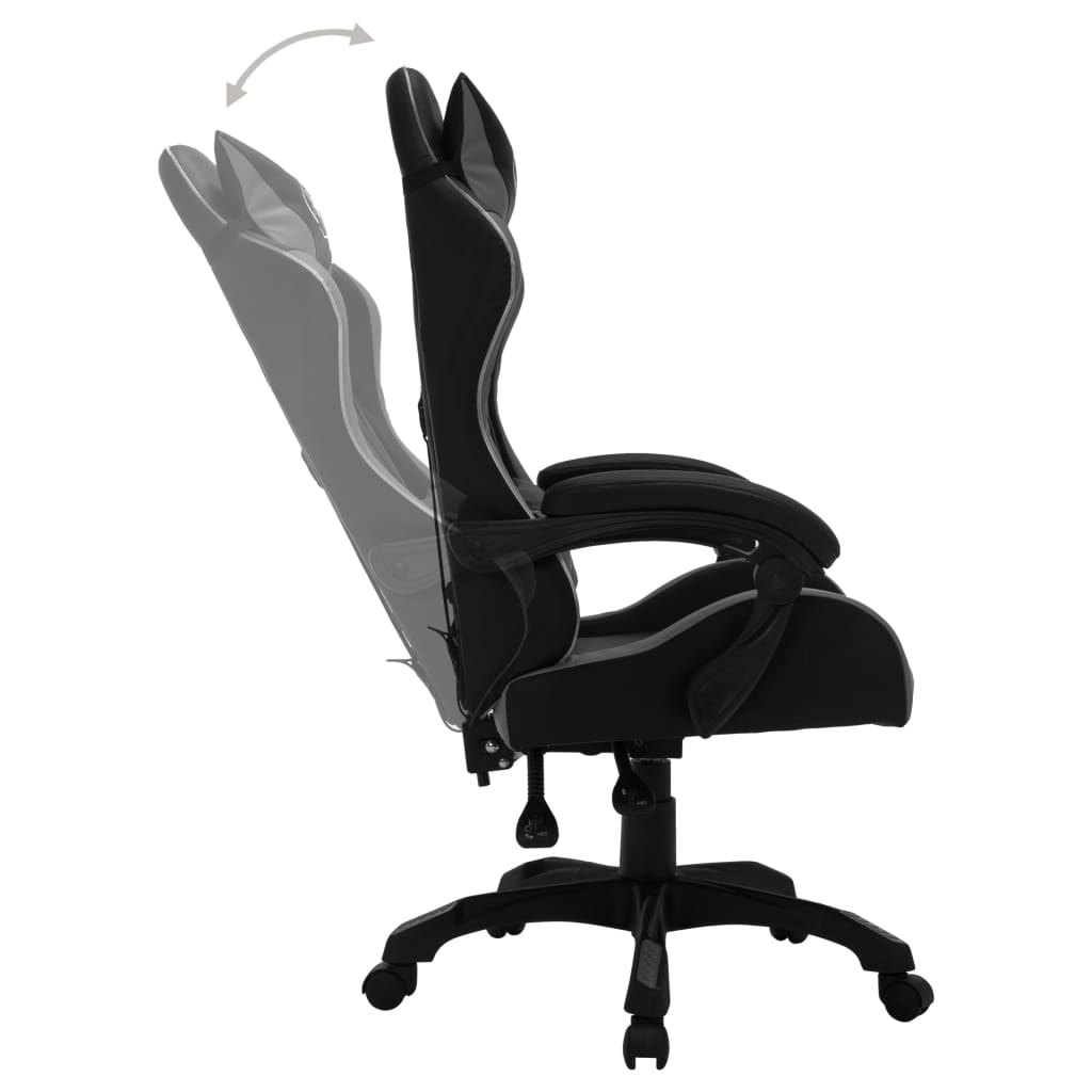 Fauteuil de jeux vidéo avec LED RVB Gris et noir Similicuir Chaises de bureau vidaXL   