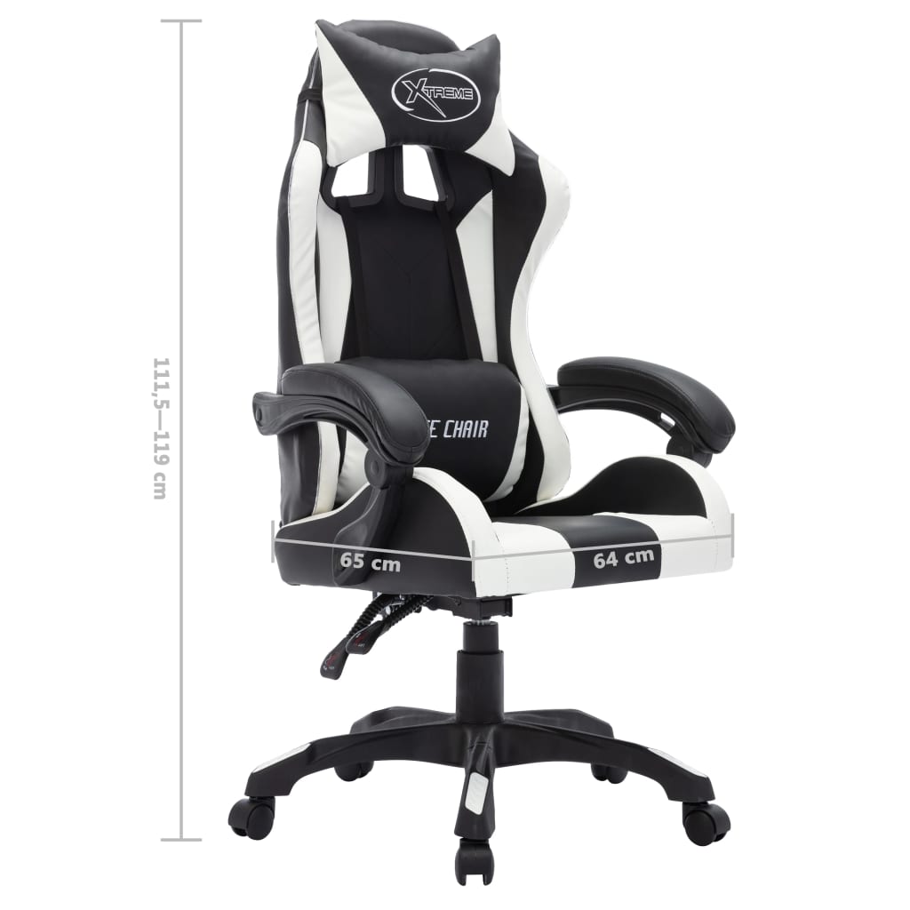 Fauteuil de jeux vidéo avec LED RVB Blanc et noir Similicuir Chaises de bureau vidaXL   