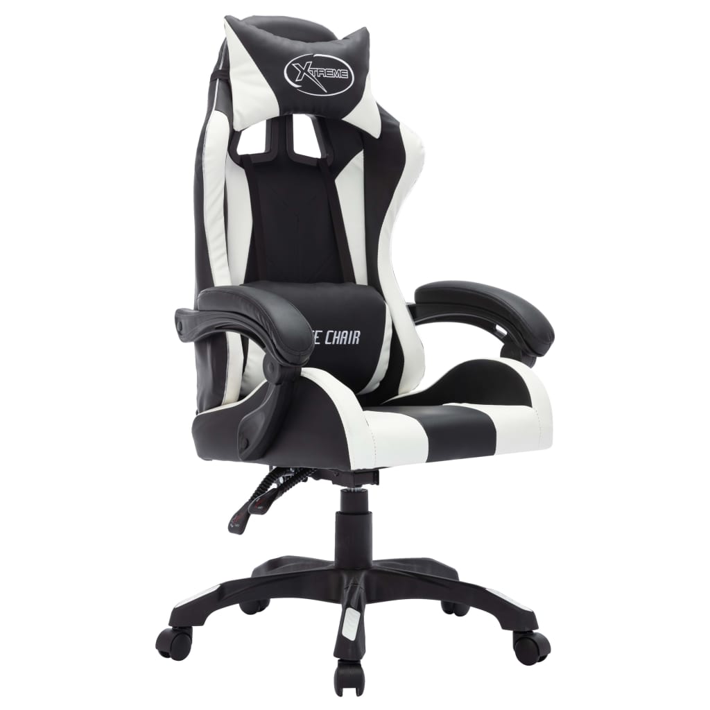 Fauteuil de jeux vidéo avec LED RVB Blanc et noir Similicuir Chaises de bureau vidaXL   