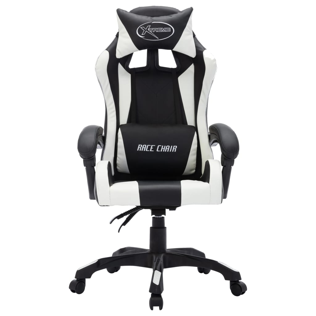 Fauteuil de jeux vidéo avec LED RVB Blanc et noir Similicuir Chaises de bureau vidaXL   