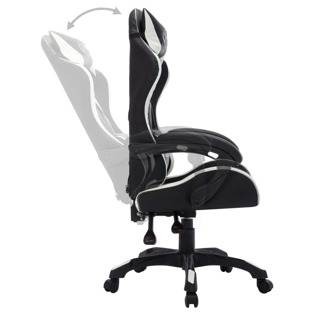 Fauteuil de jeux vidéo avec LED RVB Blanc et noir Similicuir Chaises de bureau vidaXL   