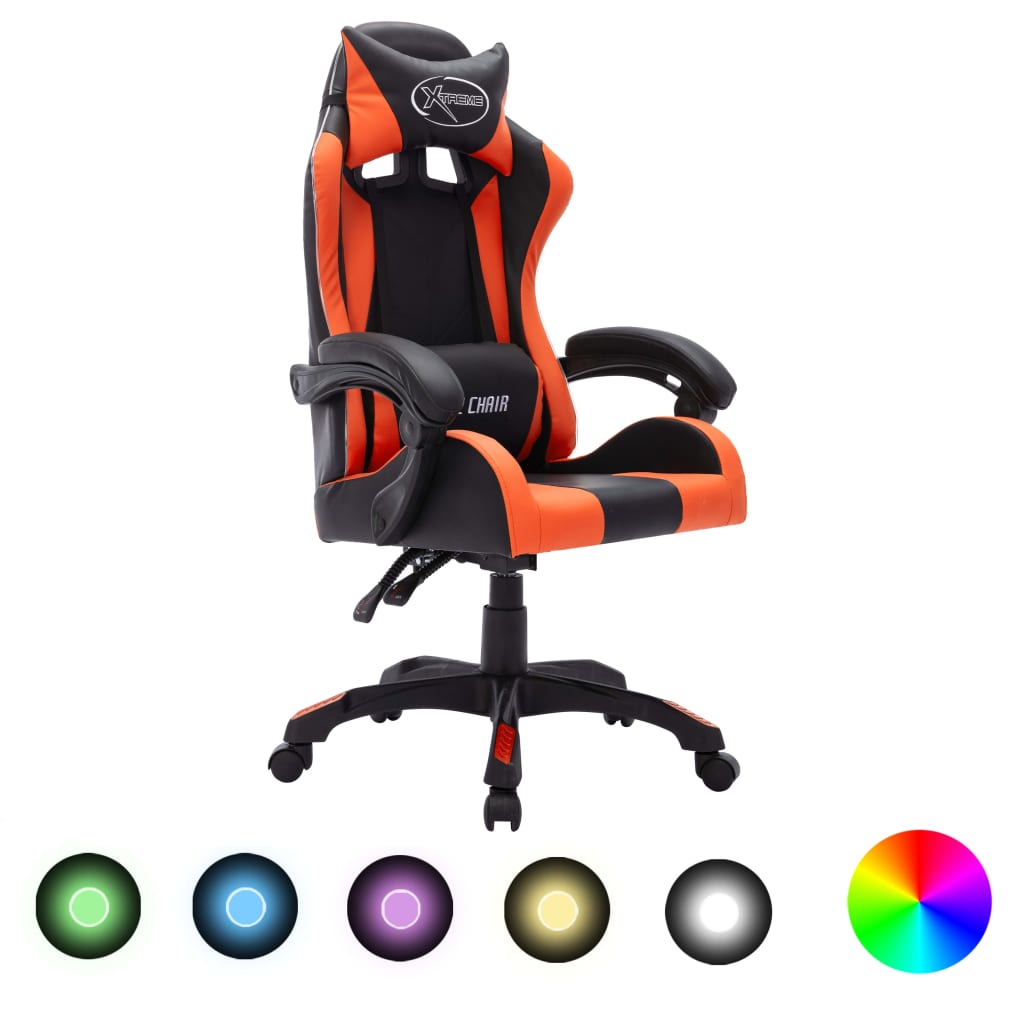 Fauteuil de jeux vidéo avec LED RVB Orange et noir Similicuir Chaises de bureau vidaXL   