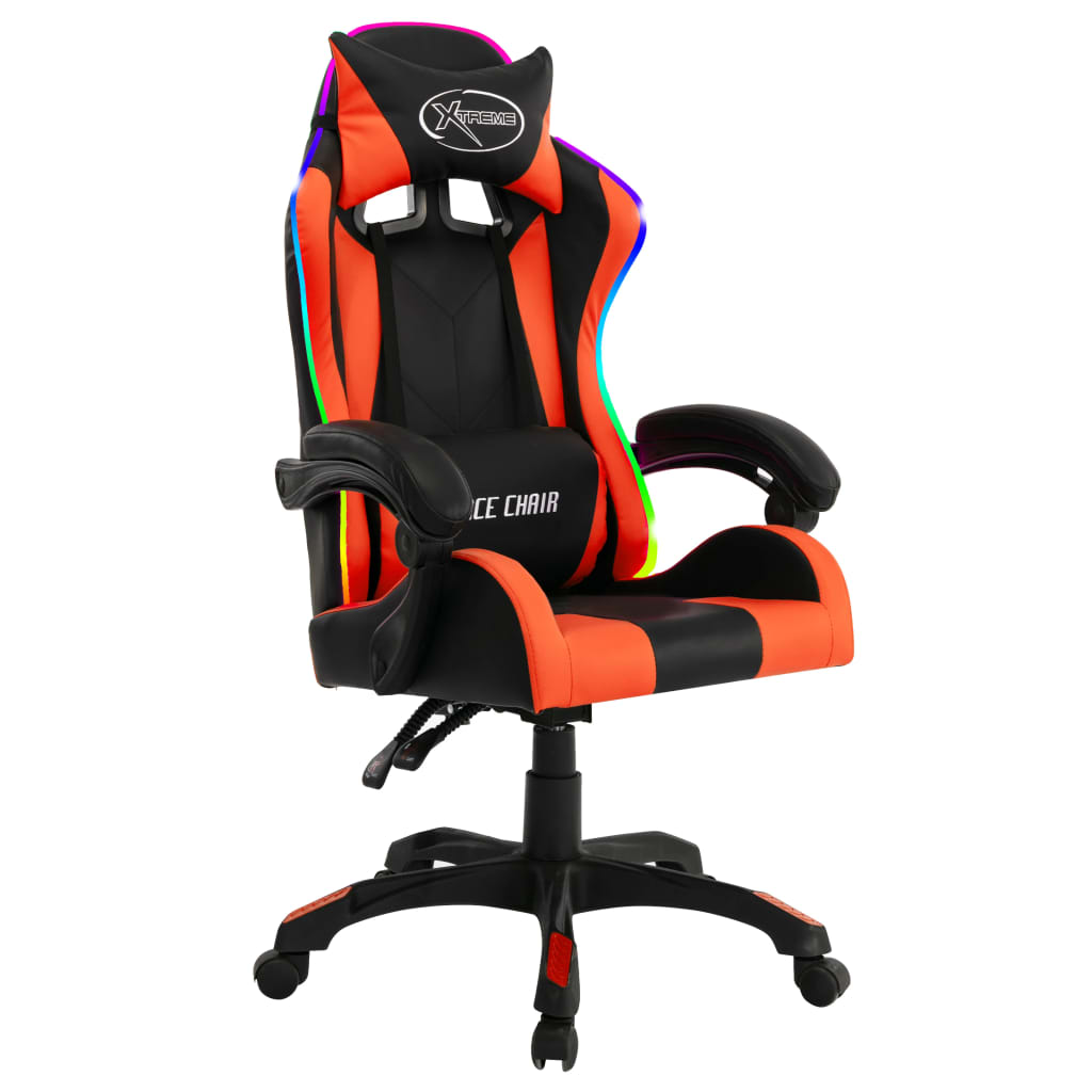 Fauteuil de jeux vidéo avec LED RVB Orange et noir Similicuir Chaises de bureau vidaXL   