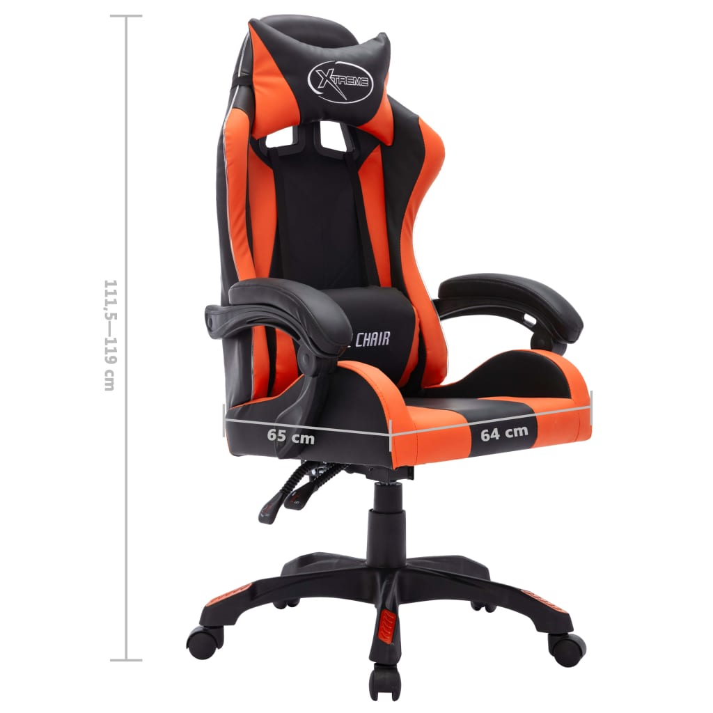 Fauteuil de jeux vidéo avec LED RVB Orange et noir Similicuir Chaises de bureau vidaXL   