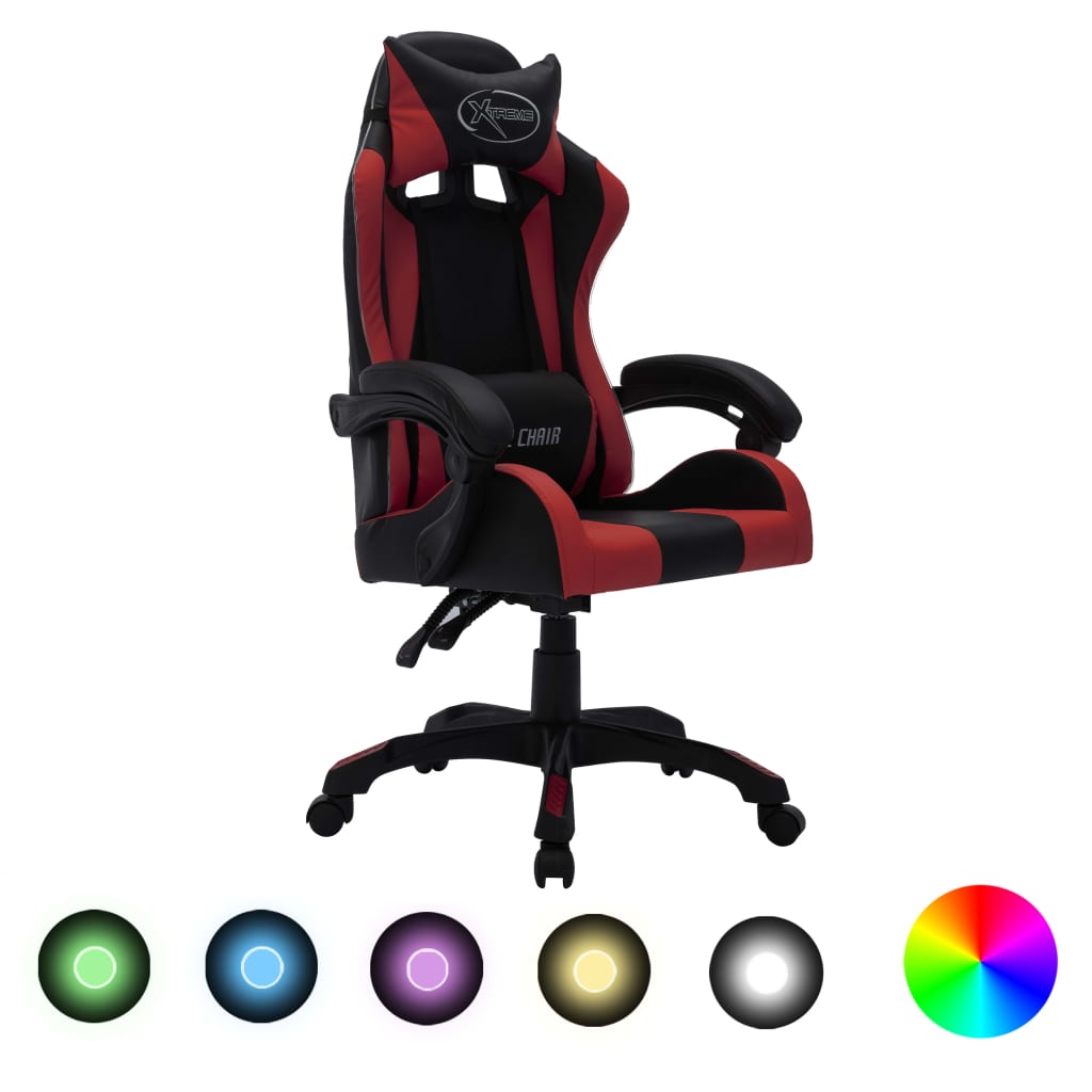 Fauteuil de jeux vidéo avec LED RVB Bordeaux et noir Similicuir Chaises de bureau vidaXL   