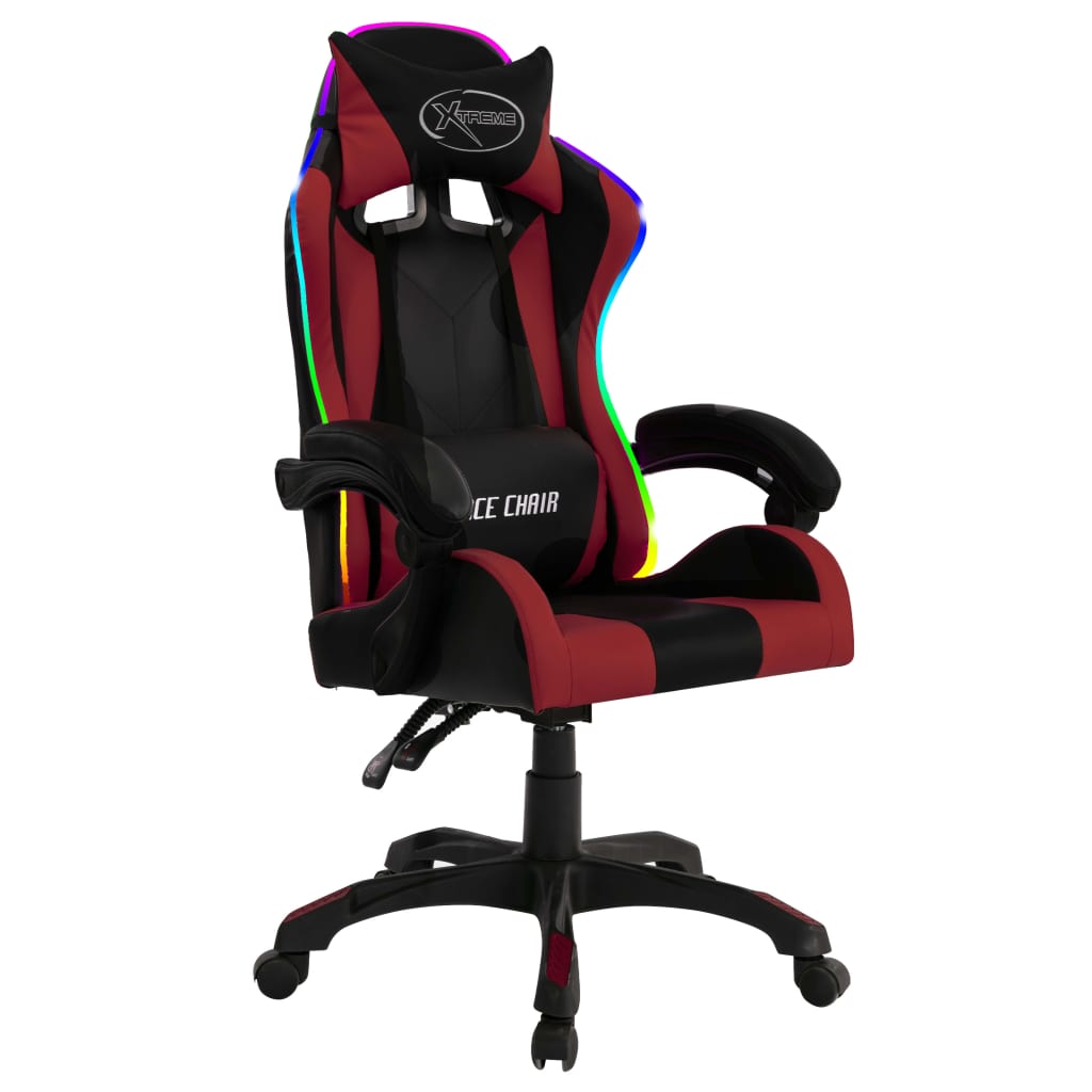 Fauteuil de jeux vidéo avec LED RVB Bordeaux et noir Similicuir Chaises de bureau vidaXL   