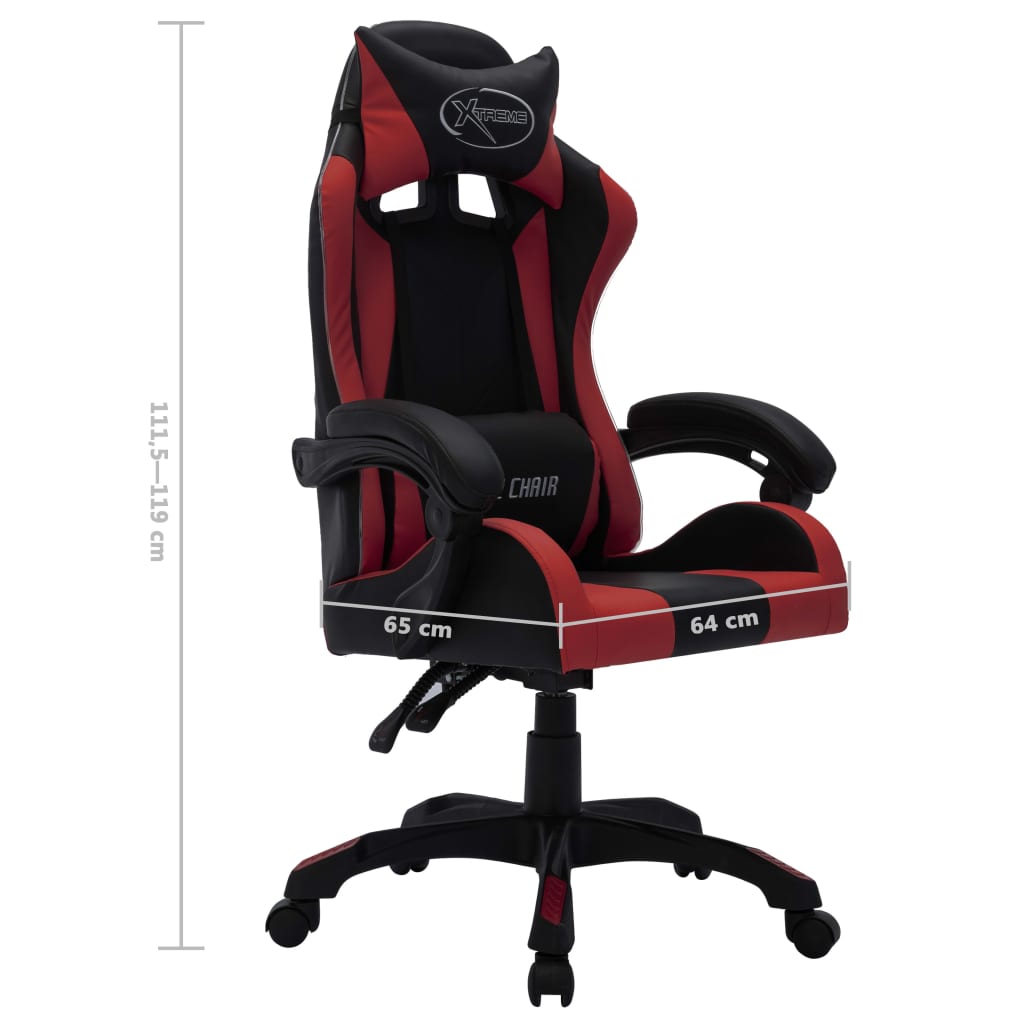 Fauteuil de jeux vidéo avec LED RVB Bordeaux et noir Similicuir Chaises de bureau vidaXL   