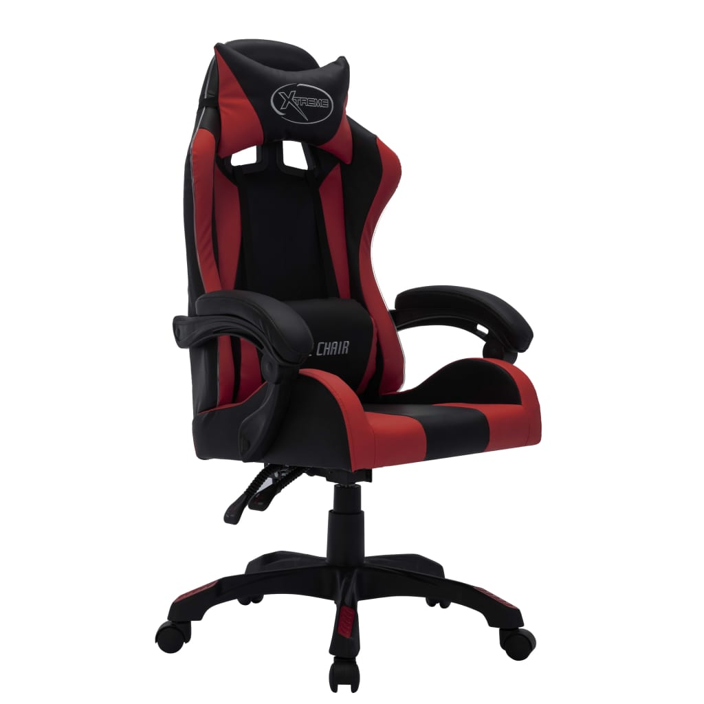 Fauteuil de jeux vidéo avec LED RVB Bordeaux et noir Similicuir Chaises de bureau vidaXL   