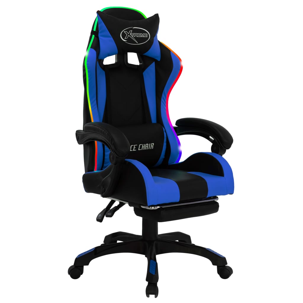 Fauteuil de jeux vidéo avec LED RVB Bleu et noir Similicuir Chaises de bureau vidaXL   