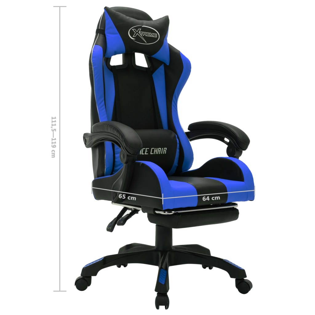 Fauteuil de jeux vidéo avec LED RVB Bleu et noir Similicuir Chaises de bureau vidaXL   