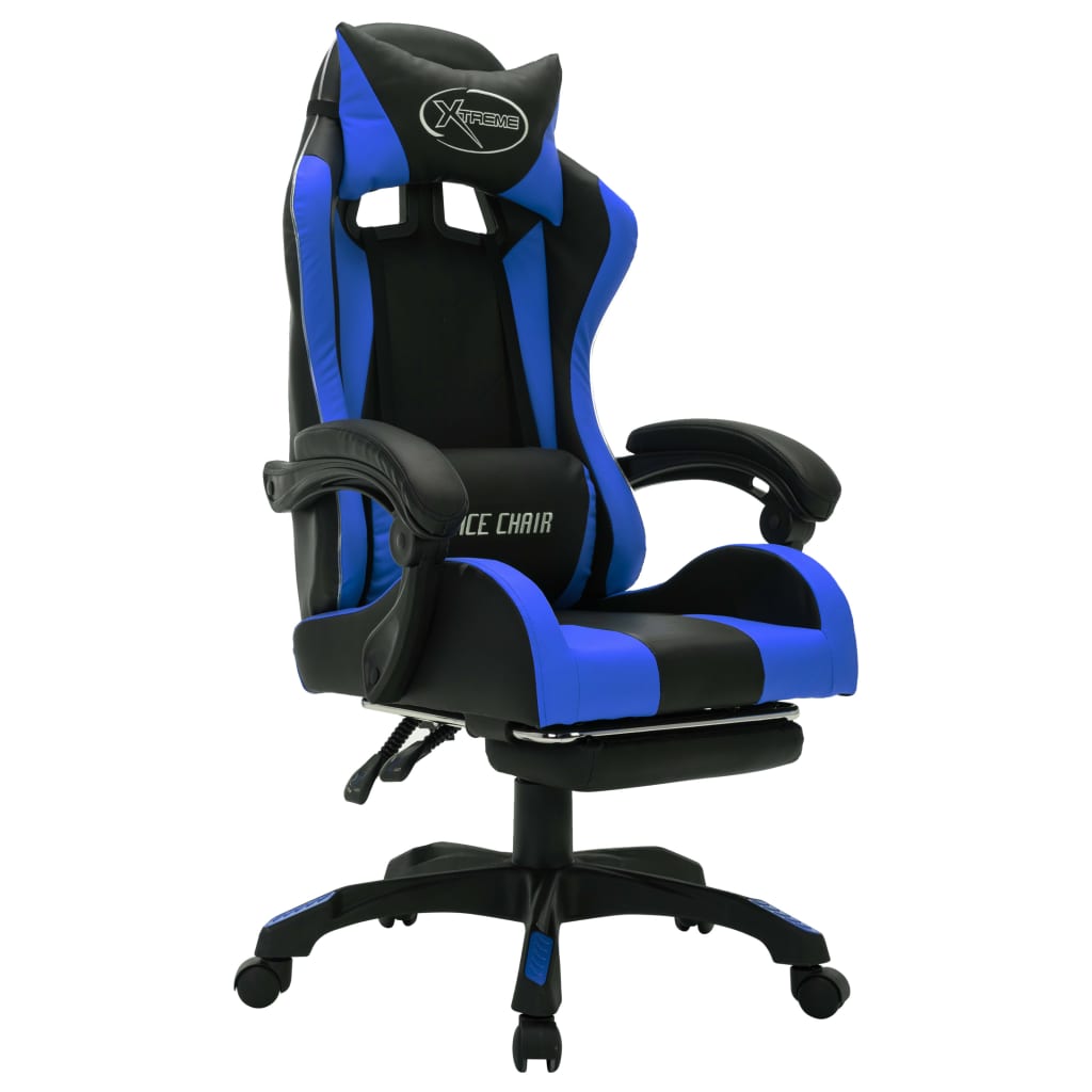 Fauteuil de jeux vidéo avec LED RVB Bleu et noir Similicuir Chaises de bureau vidaXL   